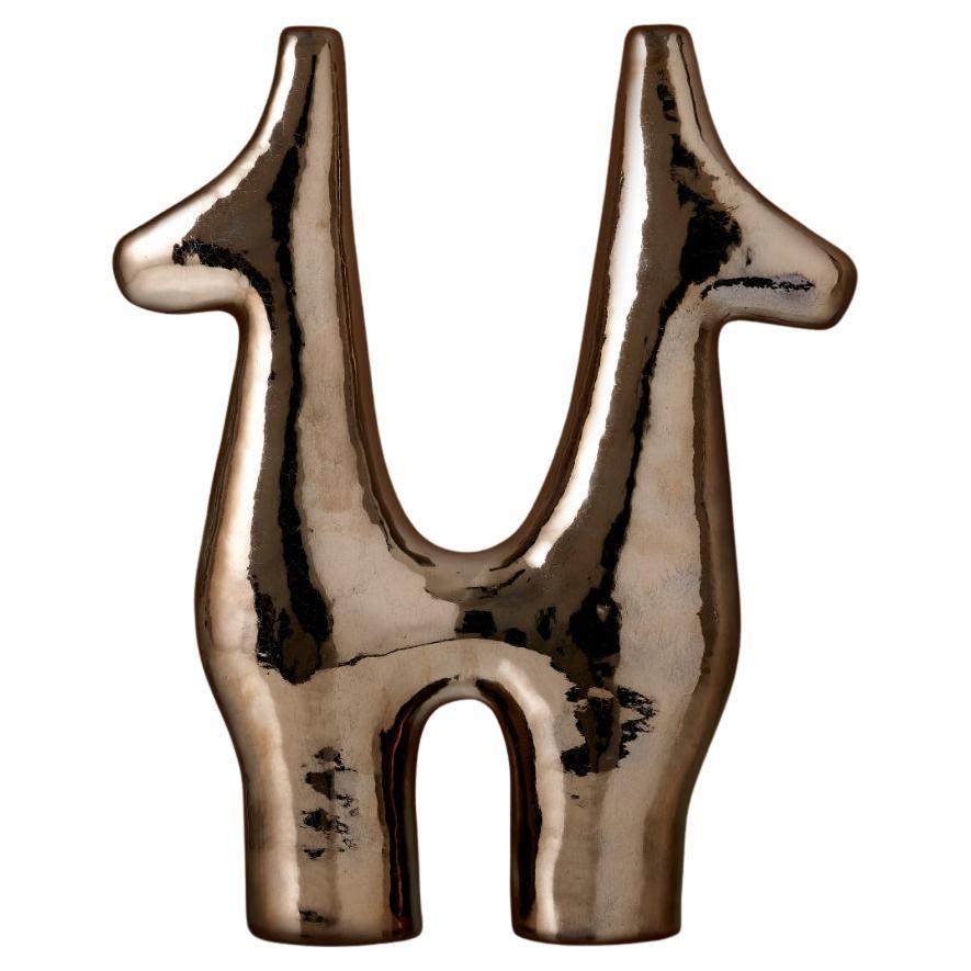 Push Me Pull You Goldene Glaze Ceramic Sculpture by Stephanie Phillips For Sale