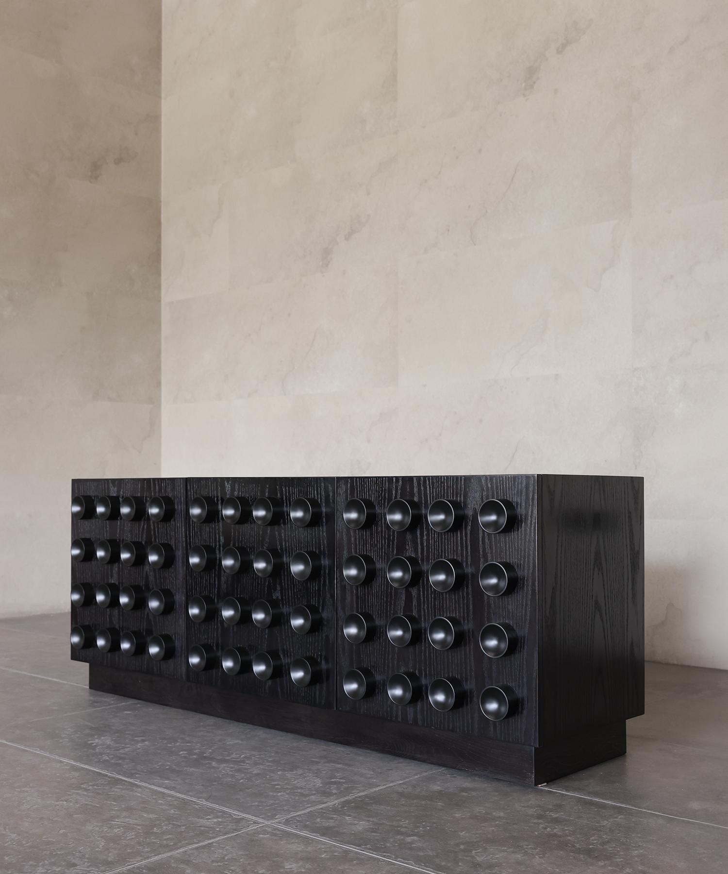 Indian PUSH MY CREDENZA TABLE - Black Oak Glaze SHO MODERN For Sale