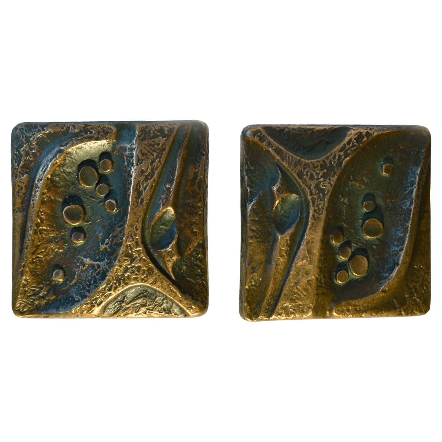Organico moderno Maniglia per porta a pressione quadrata in bronzo con copriforo e campanello in vendita