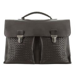 Pushlock Flap Briefcase Leather with Intrecciato Detail Large