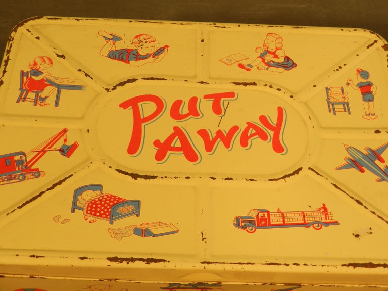 Putaway, Vintage Toy Chest in Lacquered Metal, circa 1960 For Sale at