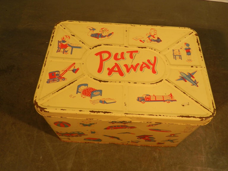 Putaway, Vintage Toy Chest in Lacquered Metal, circa 1960 For Sale at
