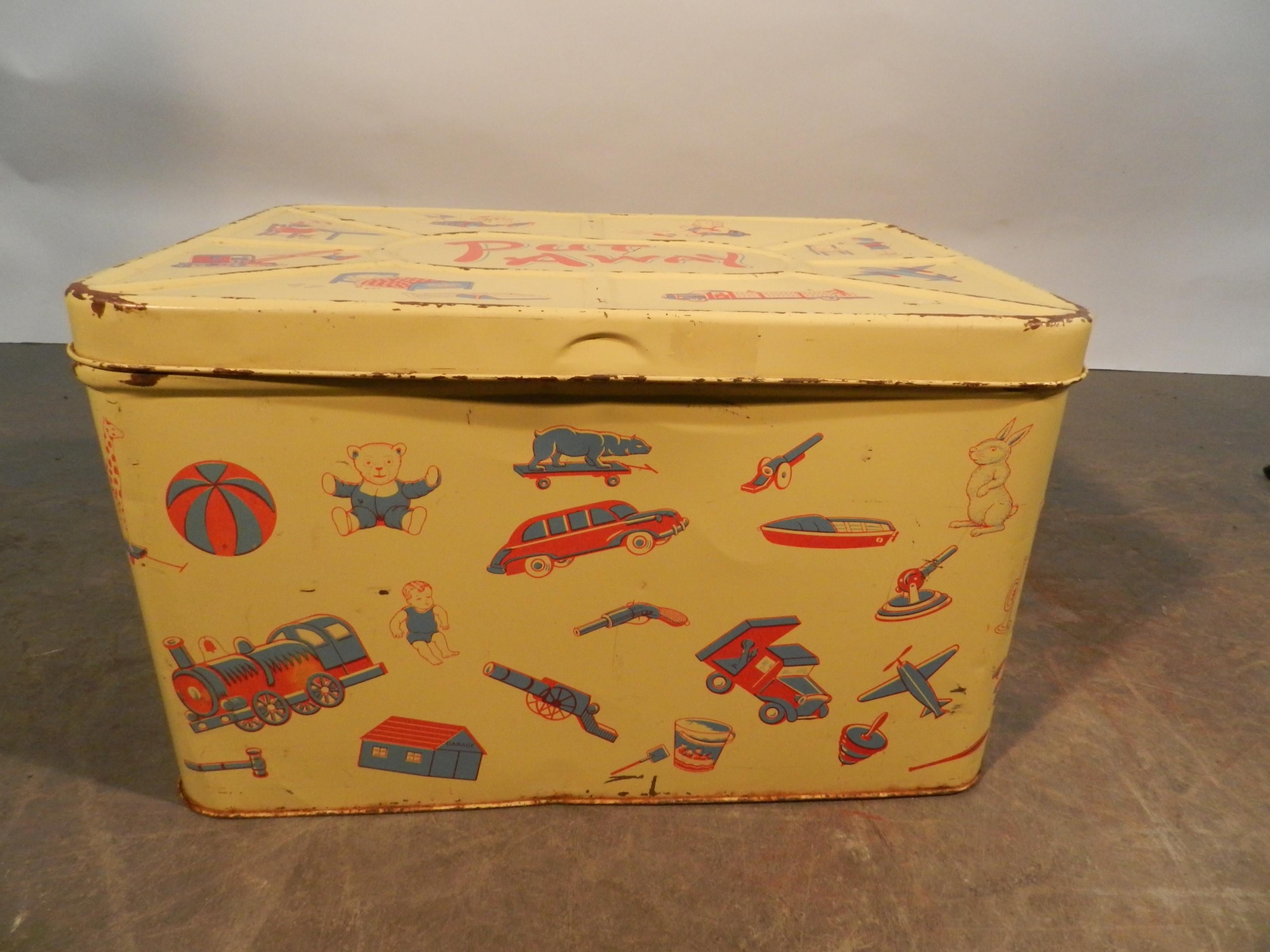 Mid-Century Modern Putaway, Vintage Toy Chest in Lacquered Metal, circa 1960 For Sale