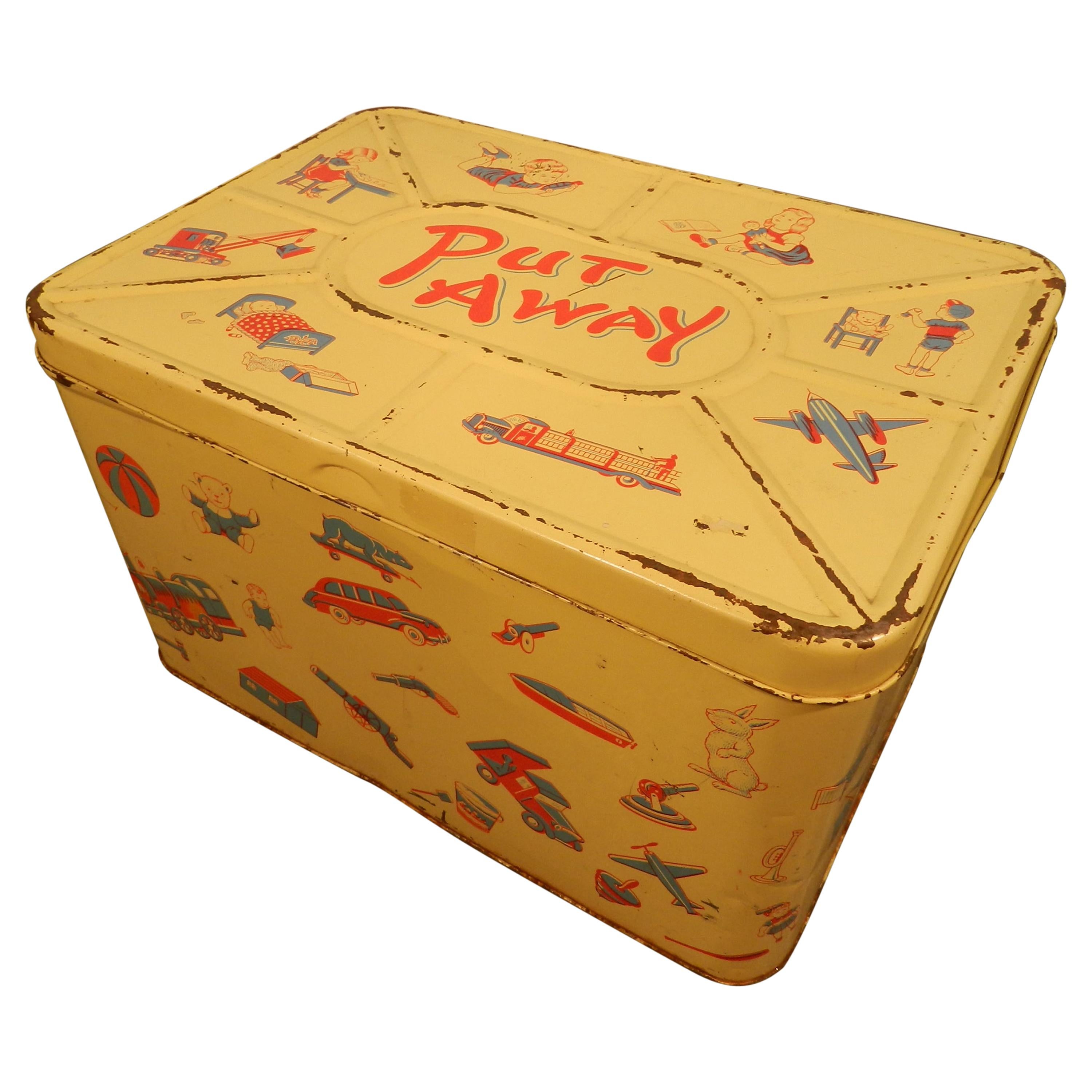 Putaway, Vintage Toy Chest in Lacquered Metal, circa 1960 For Sale