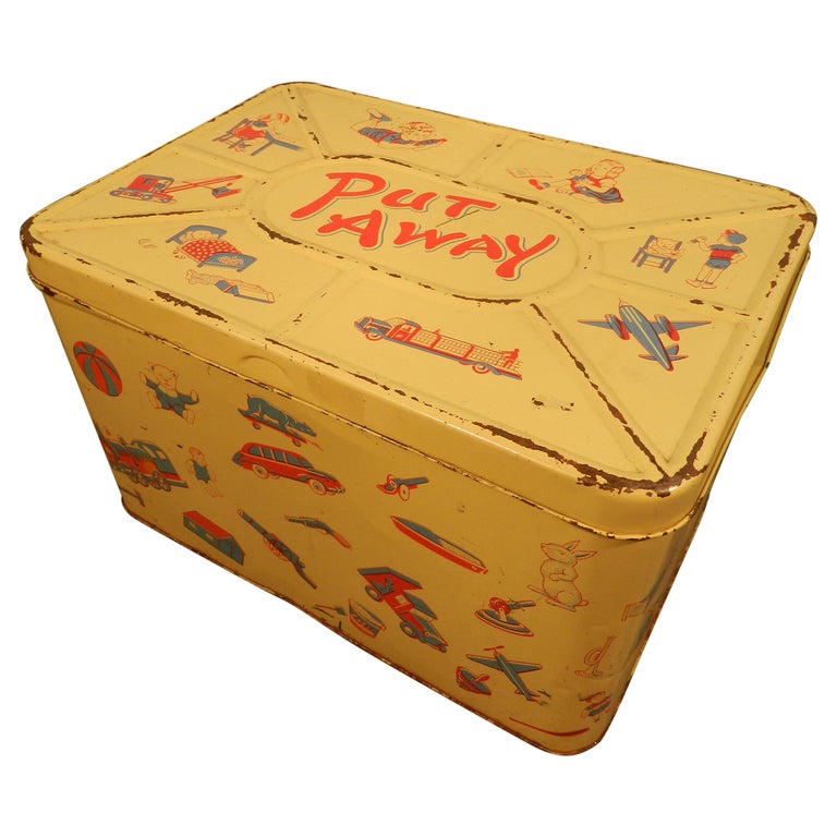 Putaway, Vintage Toy Chest in Lacquered Metal, circa 1960 For Sale at