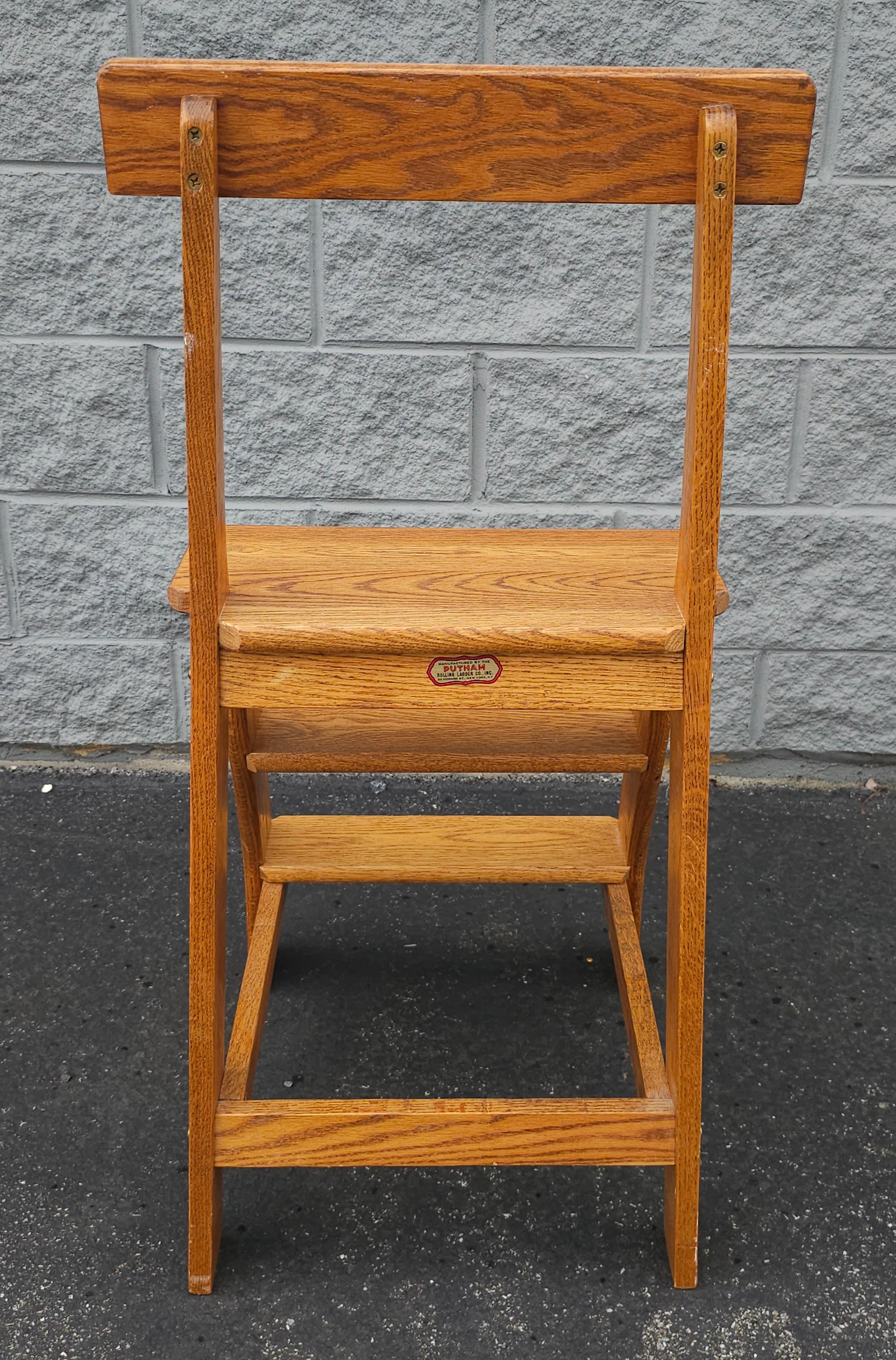 20th Century Putnam Rolling Ladder Oak library Steps Ladder For Sale