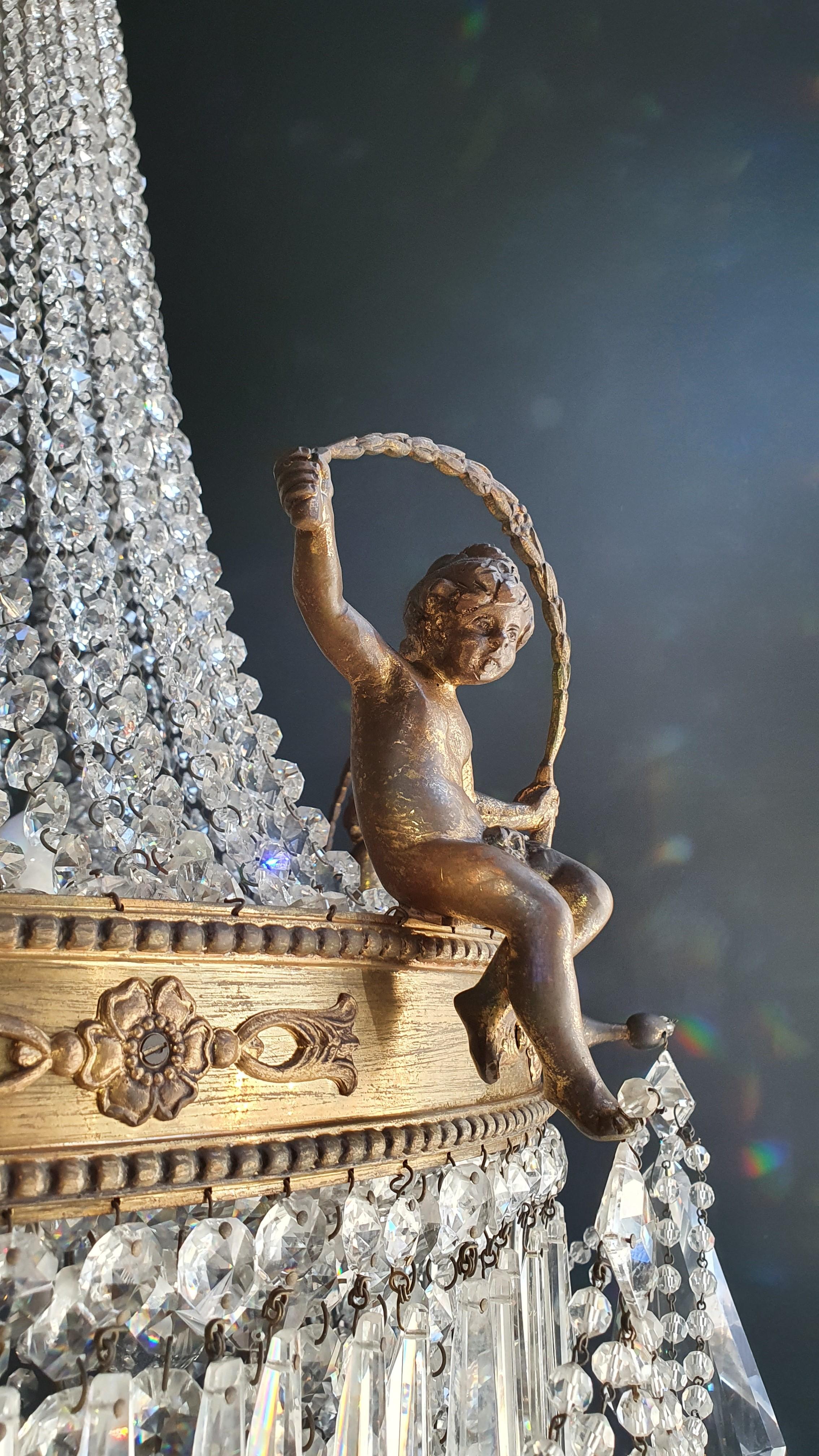 Putti Angel Empire Chandelier Crystal Gold Basket Antique Brass Classic 2
