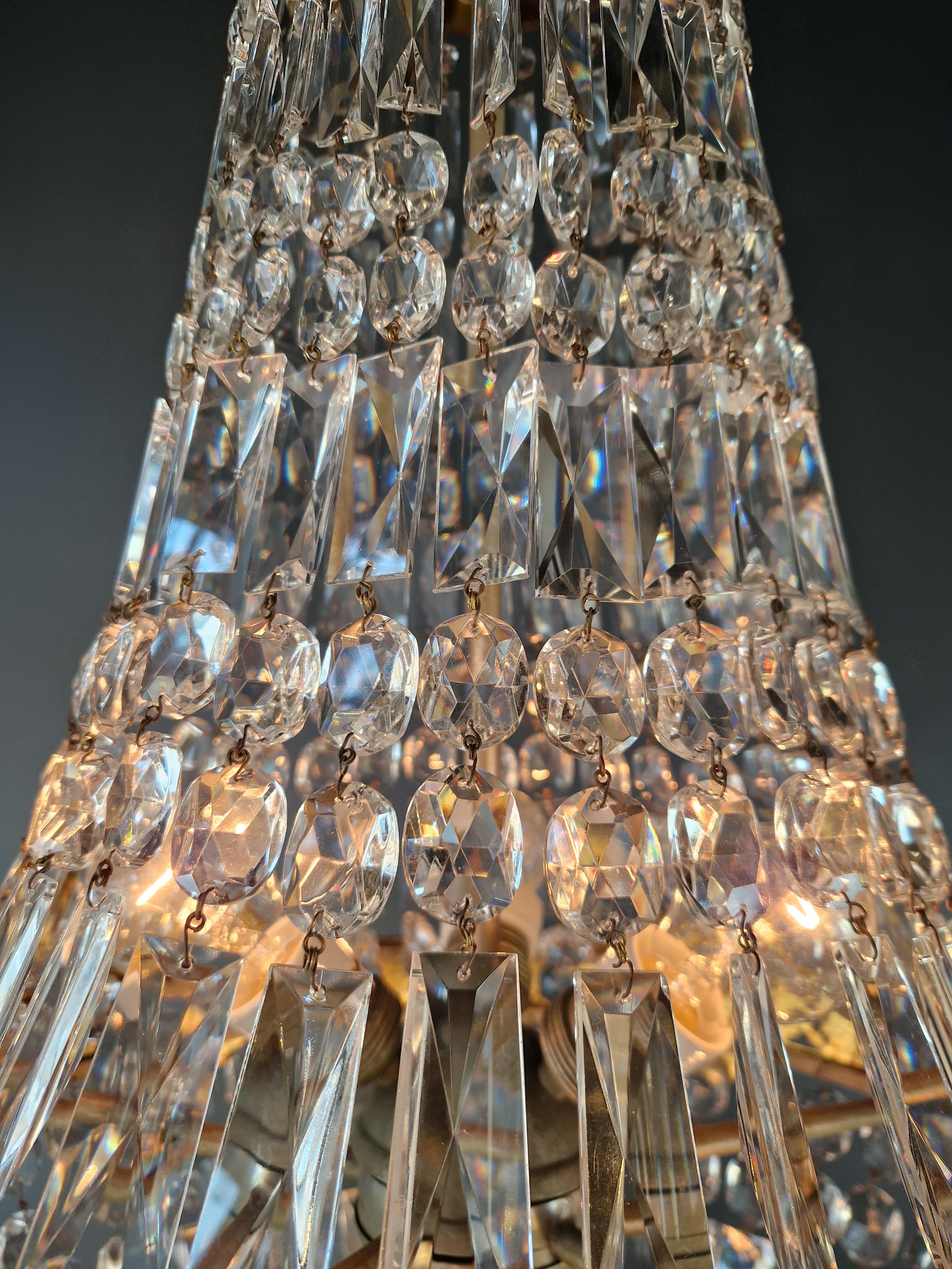 Putti Face Empire Lampadario Cristallo Oro Cesto Ottone Antico Classico in vendita 1