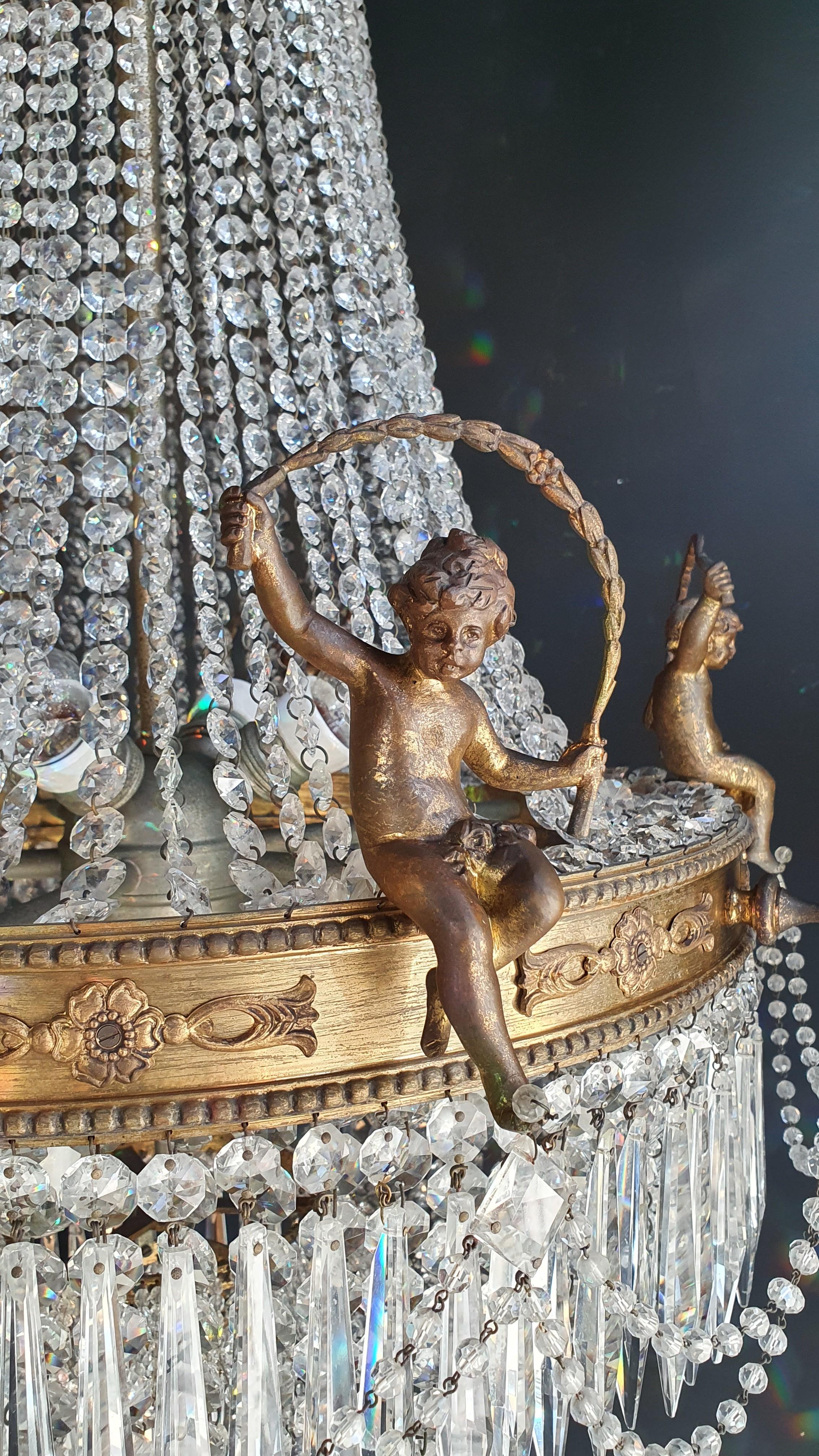 Putti Angel Empire Chandelier Crystal Gold Basket Antique Brass Classic 3