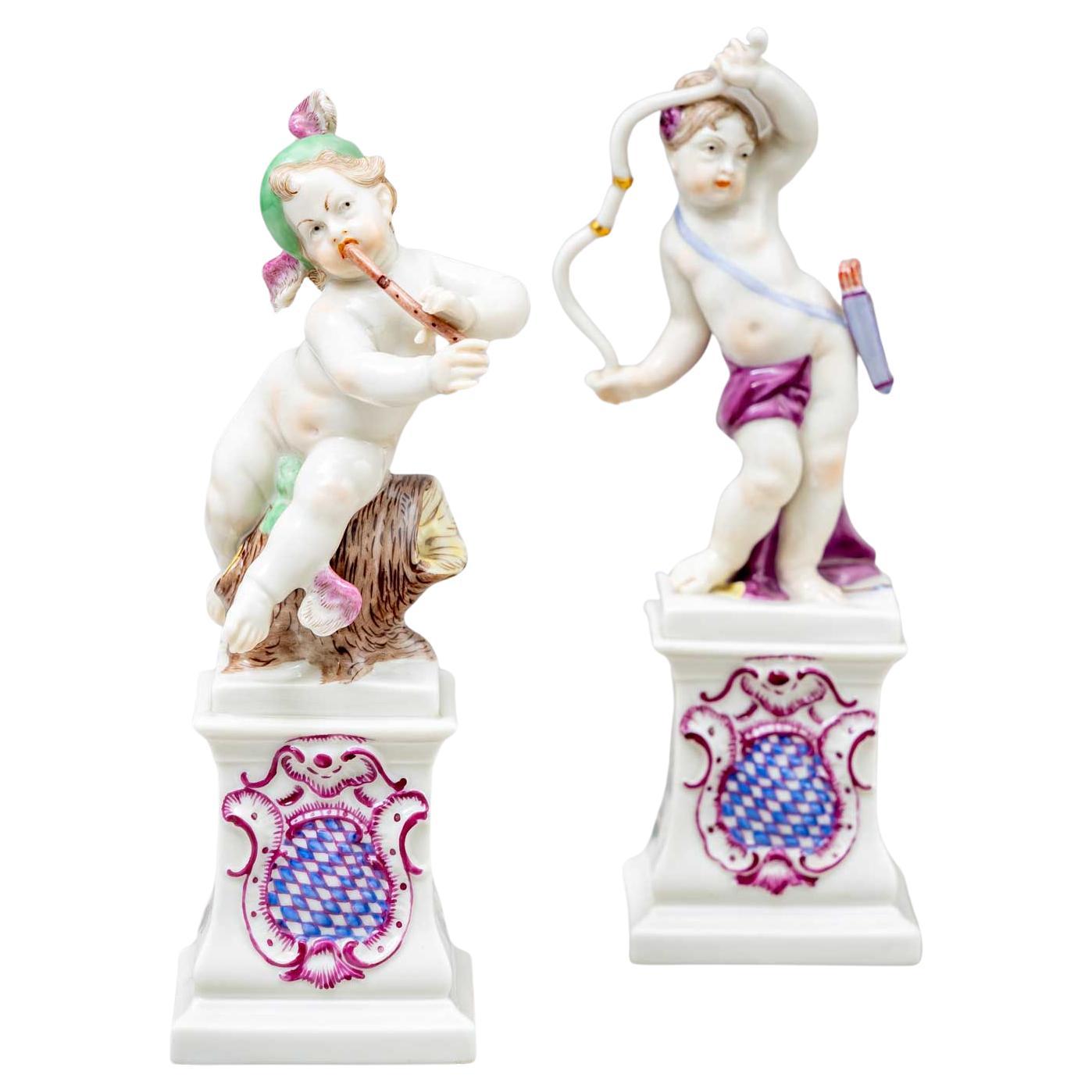 Putti as Diana and Hermes, Nymphenburg Porcelain, 1st Quarter 20th Century