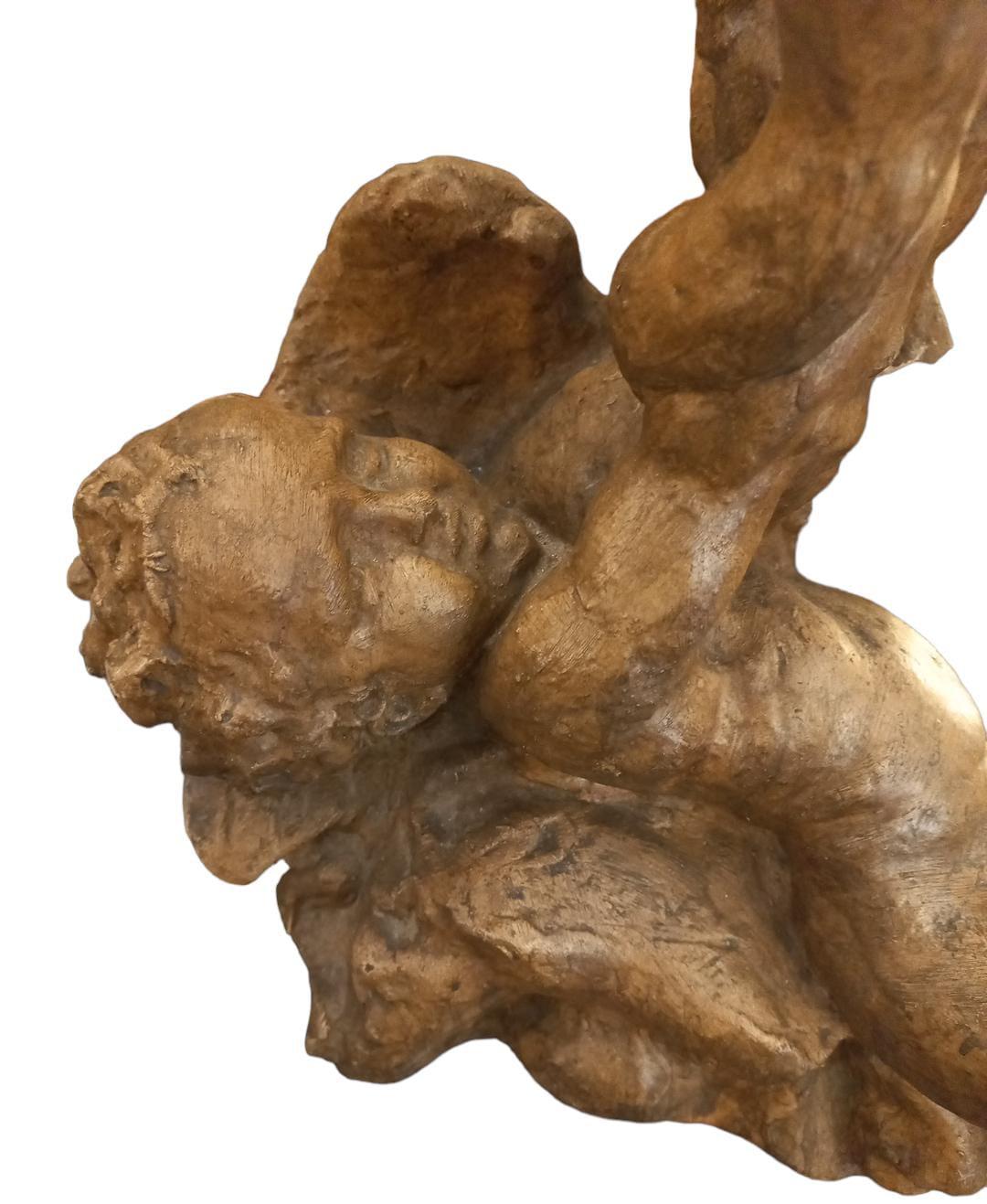 Putti with swan, 18th century terracotta In Good Condition For Sale In Salò, IT