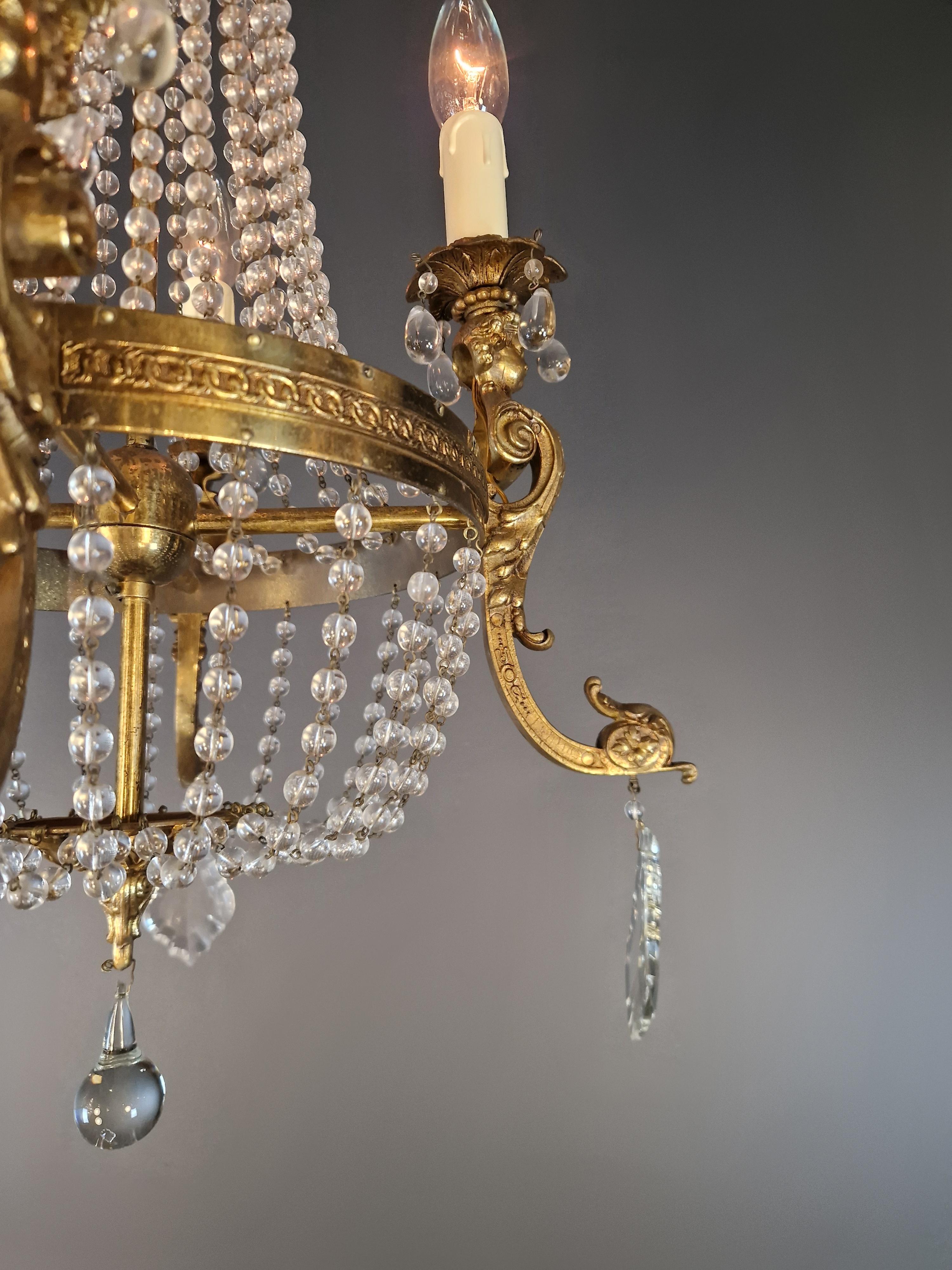 Lustre Empire Antiques Crystal Gold Basket Antique Brass Classic en vente 3