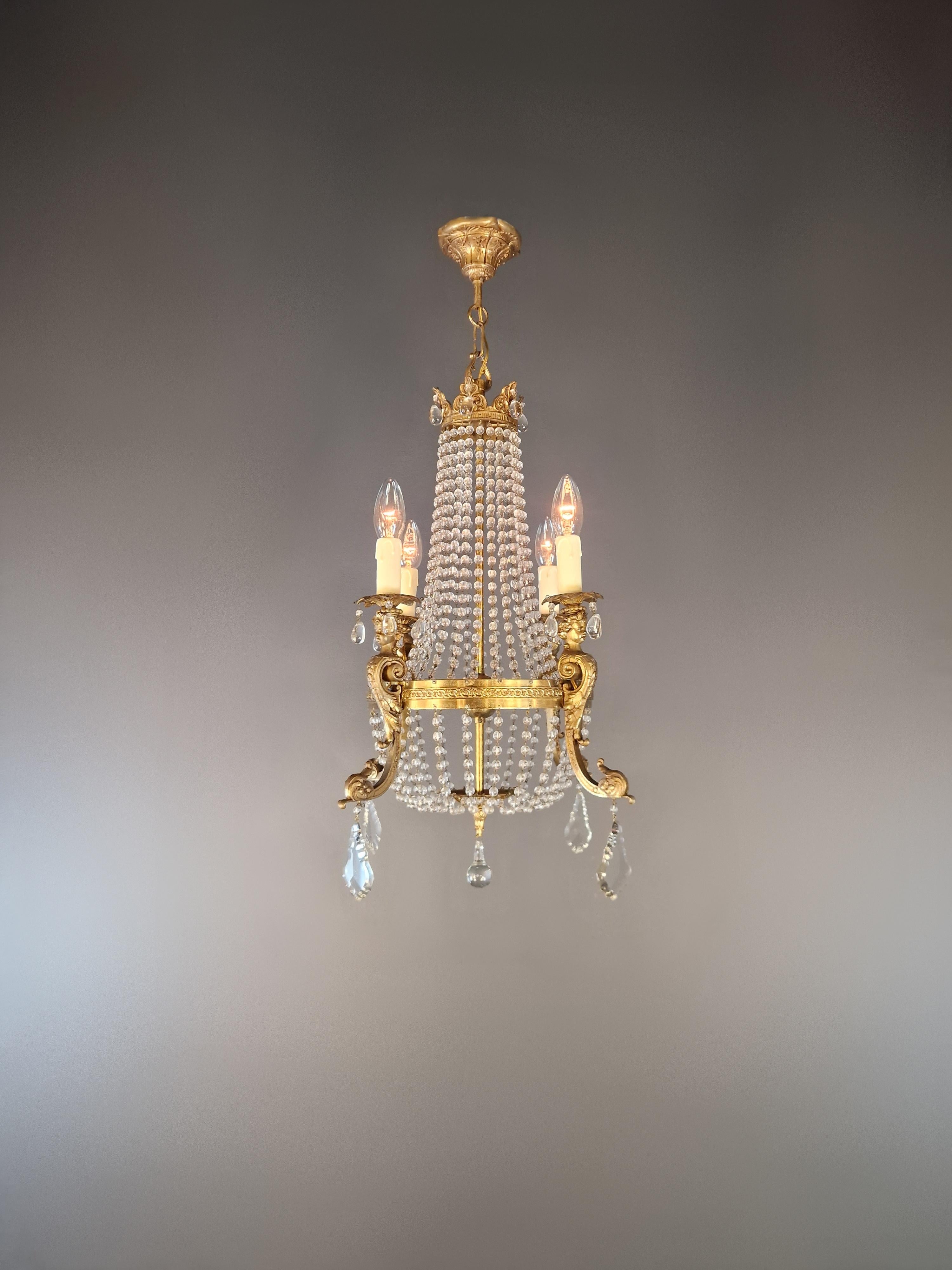 Européen Lustre Empire Antiques Crystal Gold Basket Antique Brass Classic en vente