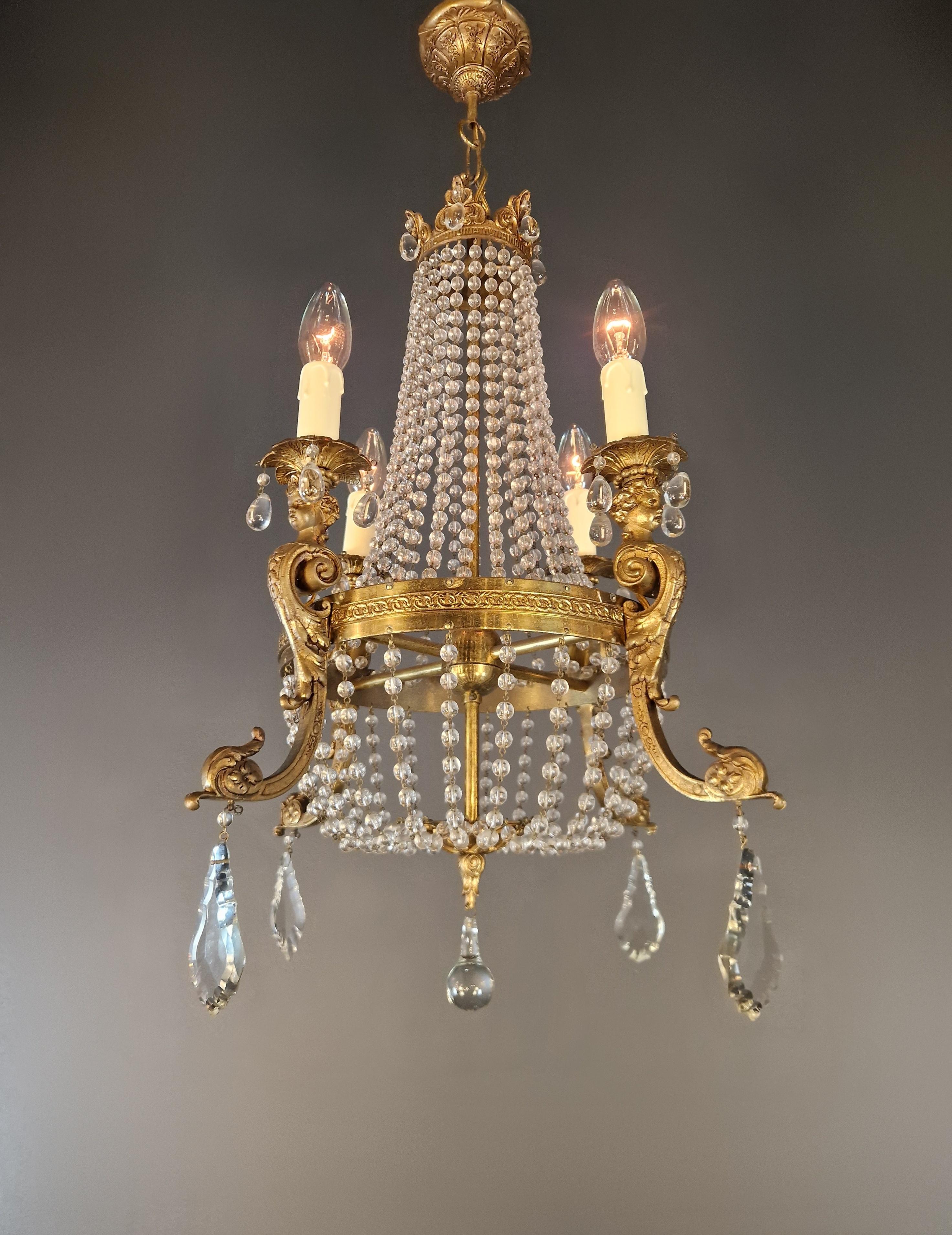 Laiton Lustre Empire Antiques Crystal Gold Basket Antique Brass Classic en vente