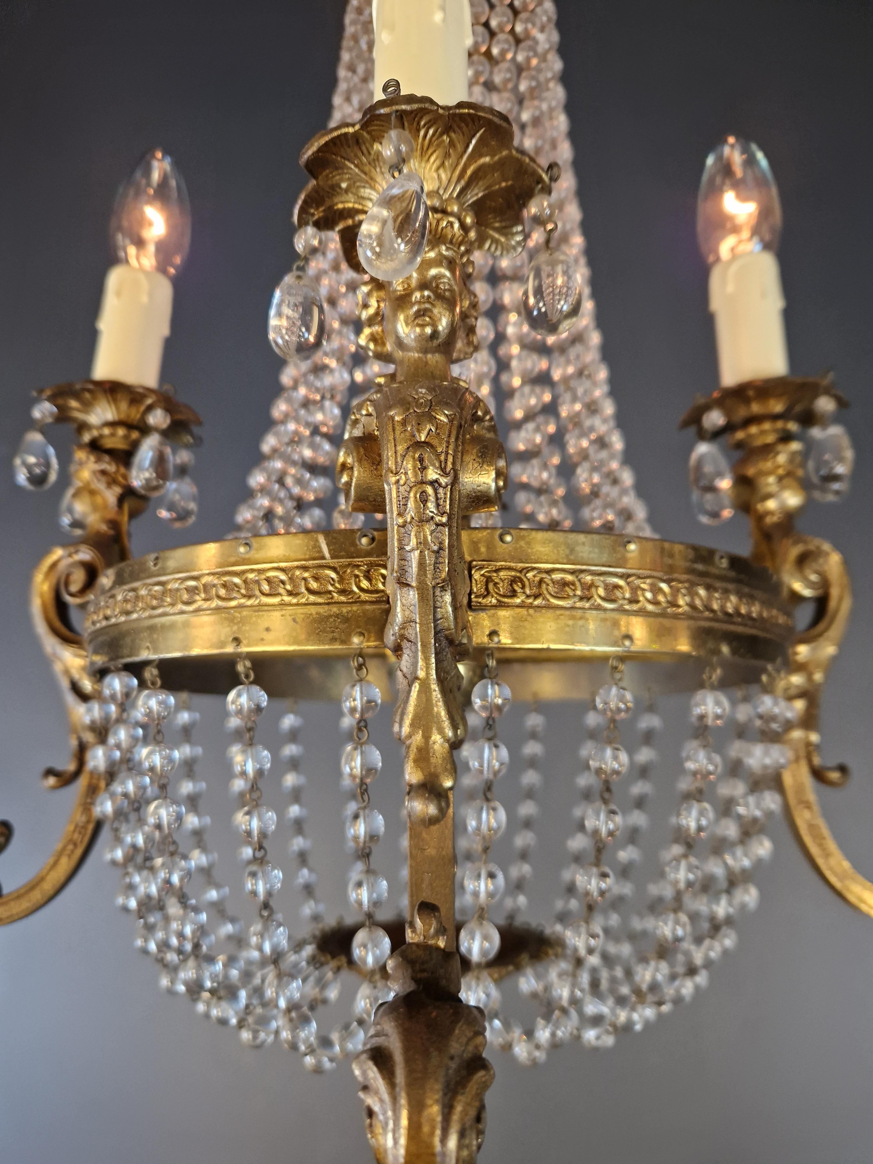 Lustre Empire Antiques Crystal Gold Basket Antique Brass Classic en vente 1