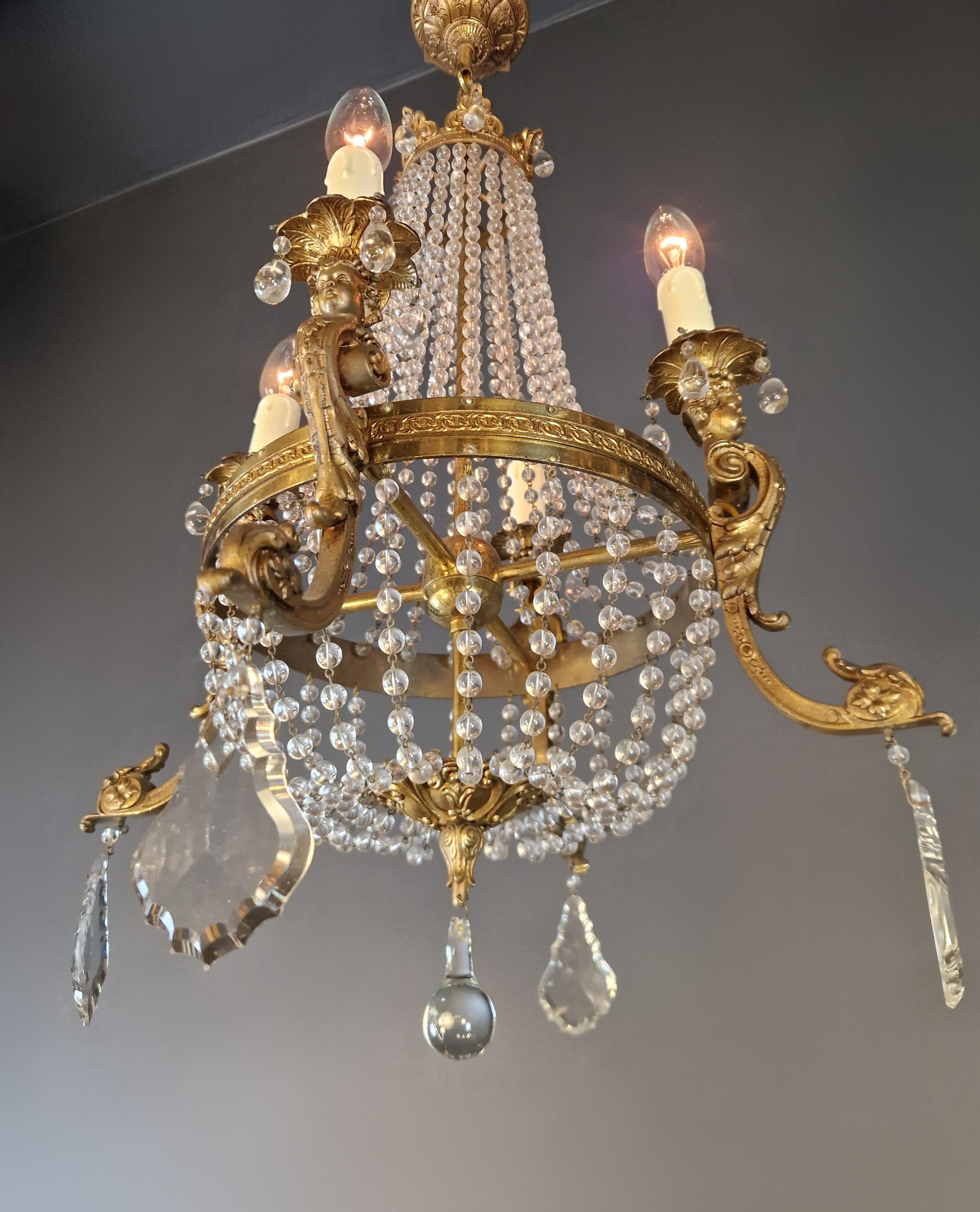 Lustre Empire Antiques Crystal Gold Basket Antique Brass Classic en vente 2