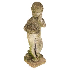Putti Garden Stone Statue Figure Naturally Weathered Stone Sculpture Feature