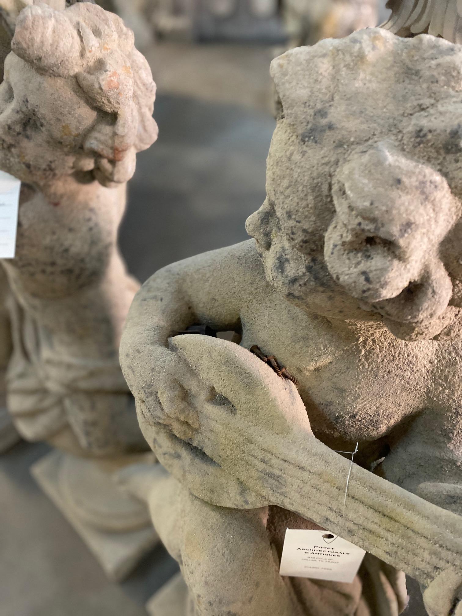French Putti Musician Statue on a Ball Base For Sale