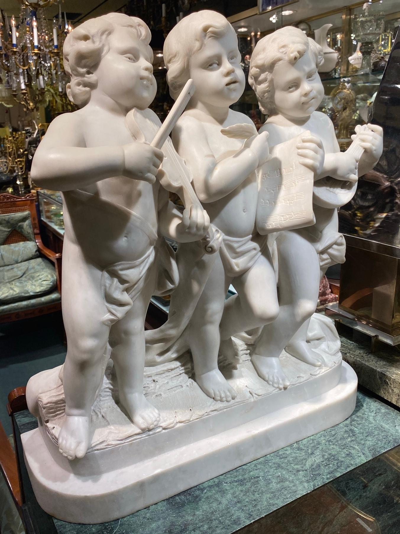 Italian Putti Musicians Marble Sculpture