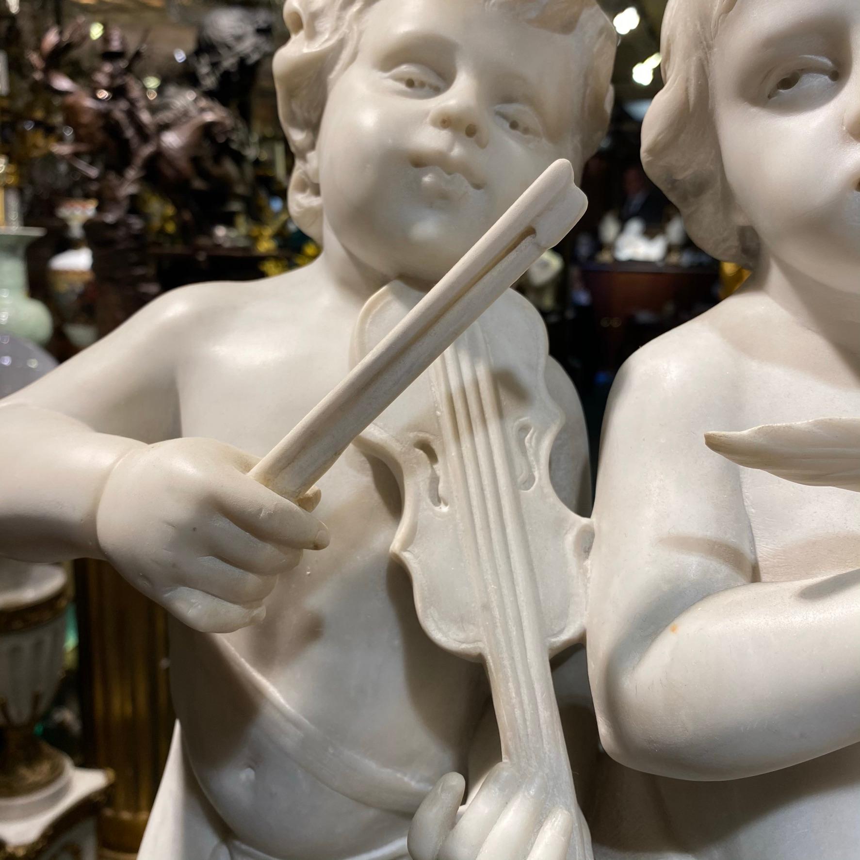 Early 20th Century Putti Musicians Marble Sculpture
