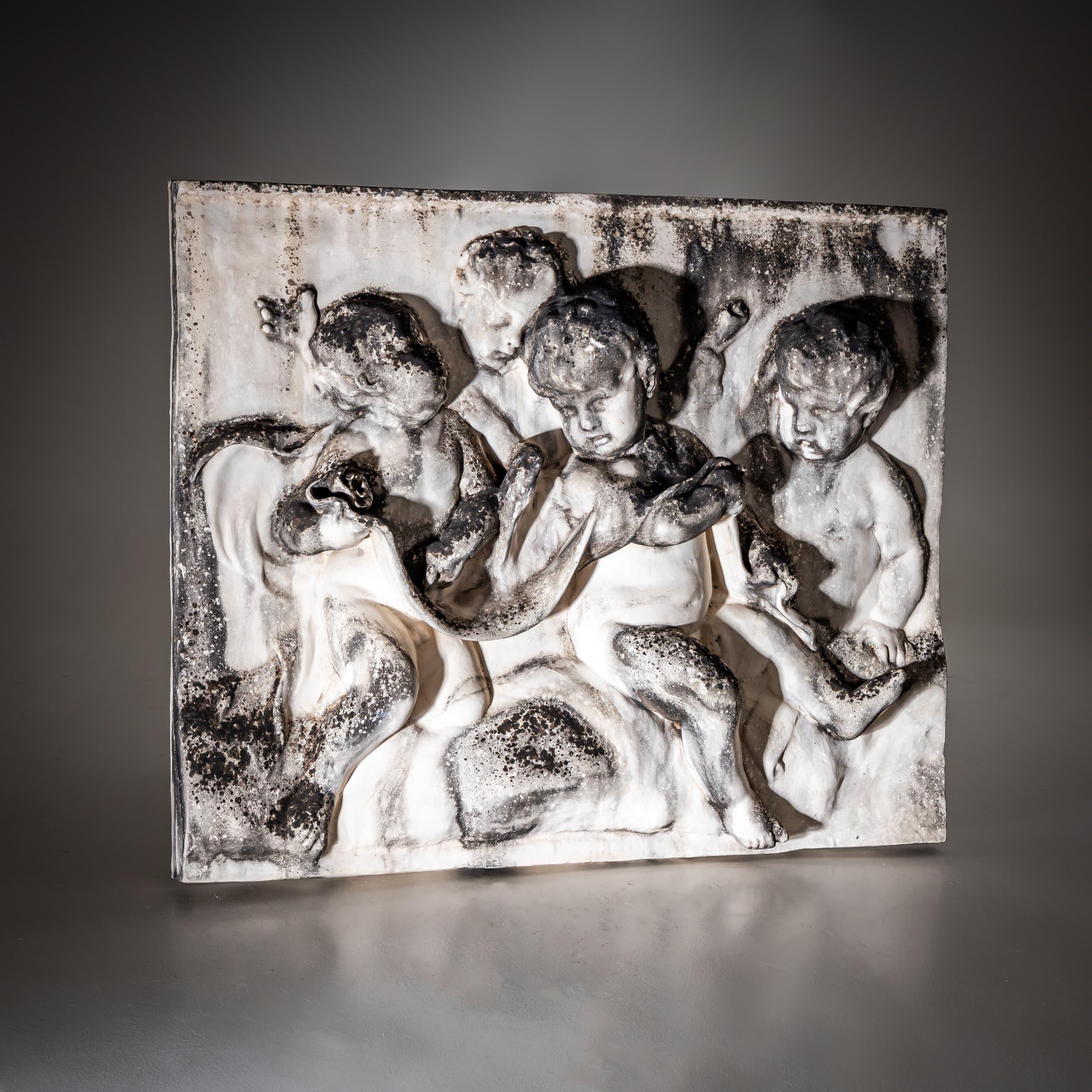 European Putti Relief in Biscuit Porcelain, 19th Century For Sale