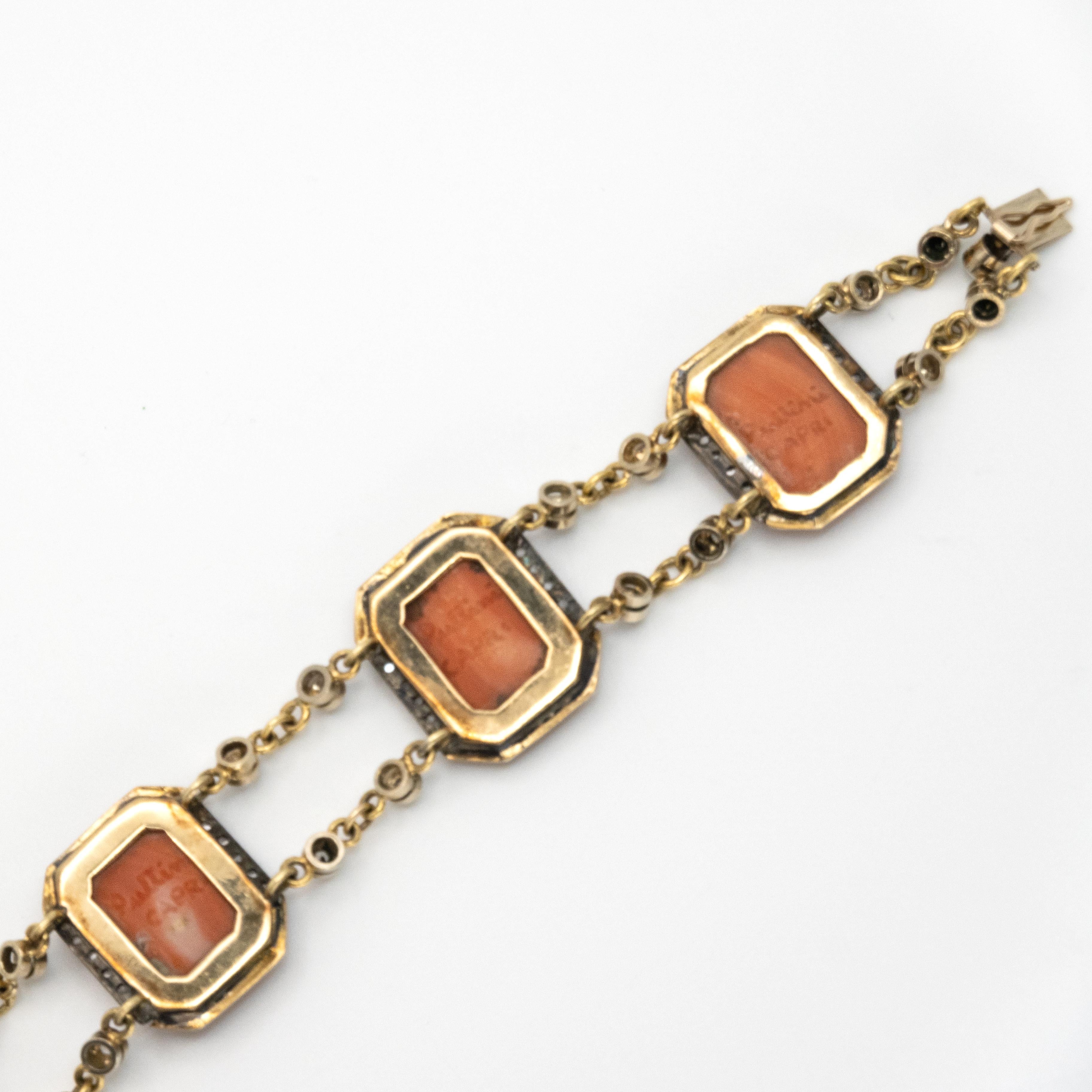 Puttini Capri Koralle Kamee und Diamant Armband in 18 Karat Gelbgold im Angebot 2