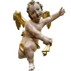 Putto Alato Barocco Italiano 1650 circa Cherubino Dorato e Laccato