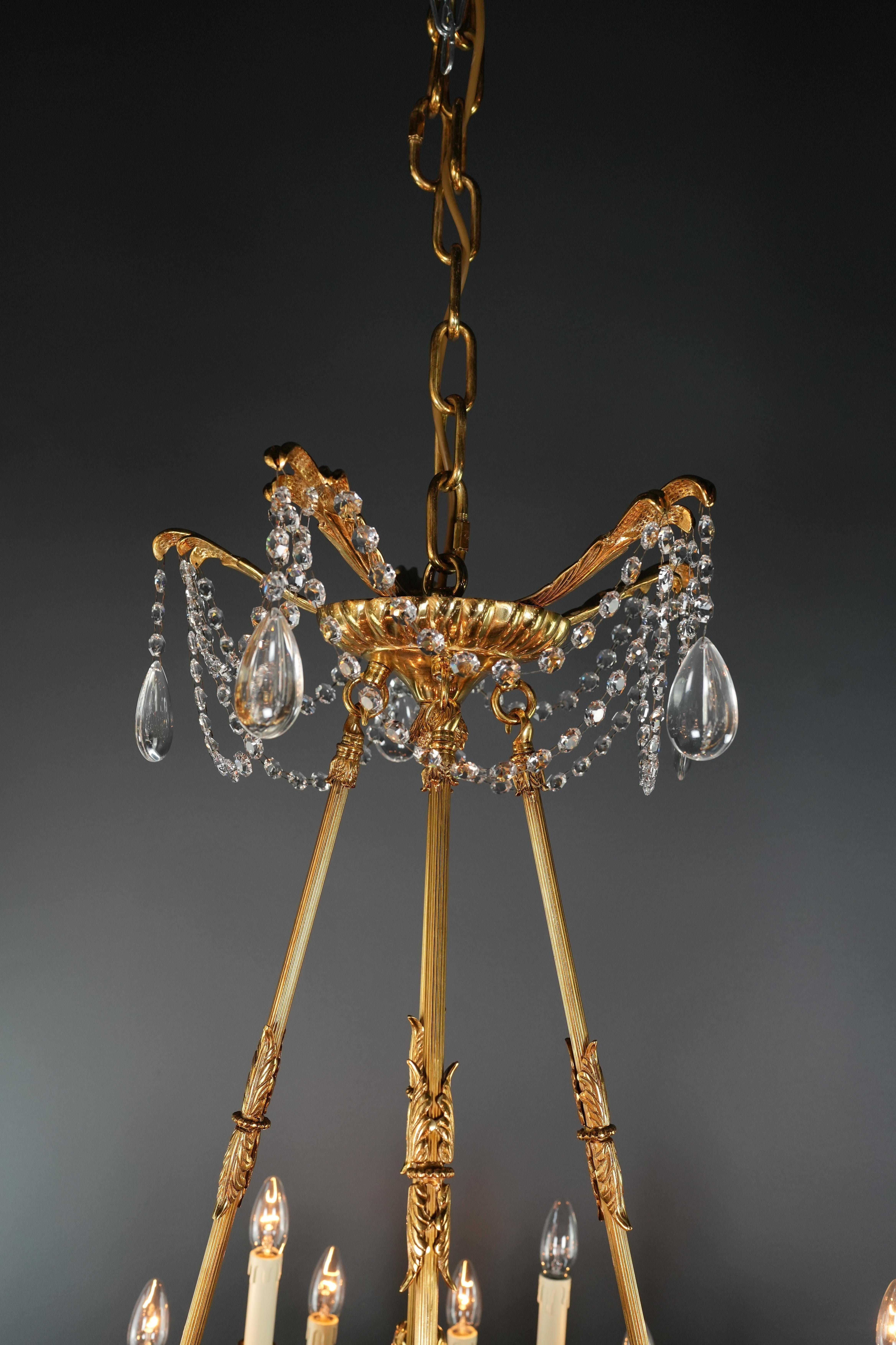 Putto Brass Empire Chandelier Lustre Lamp Antique Gold For Sale 7