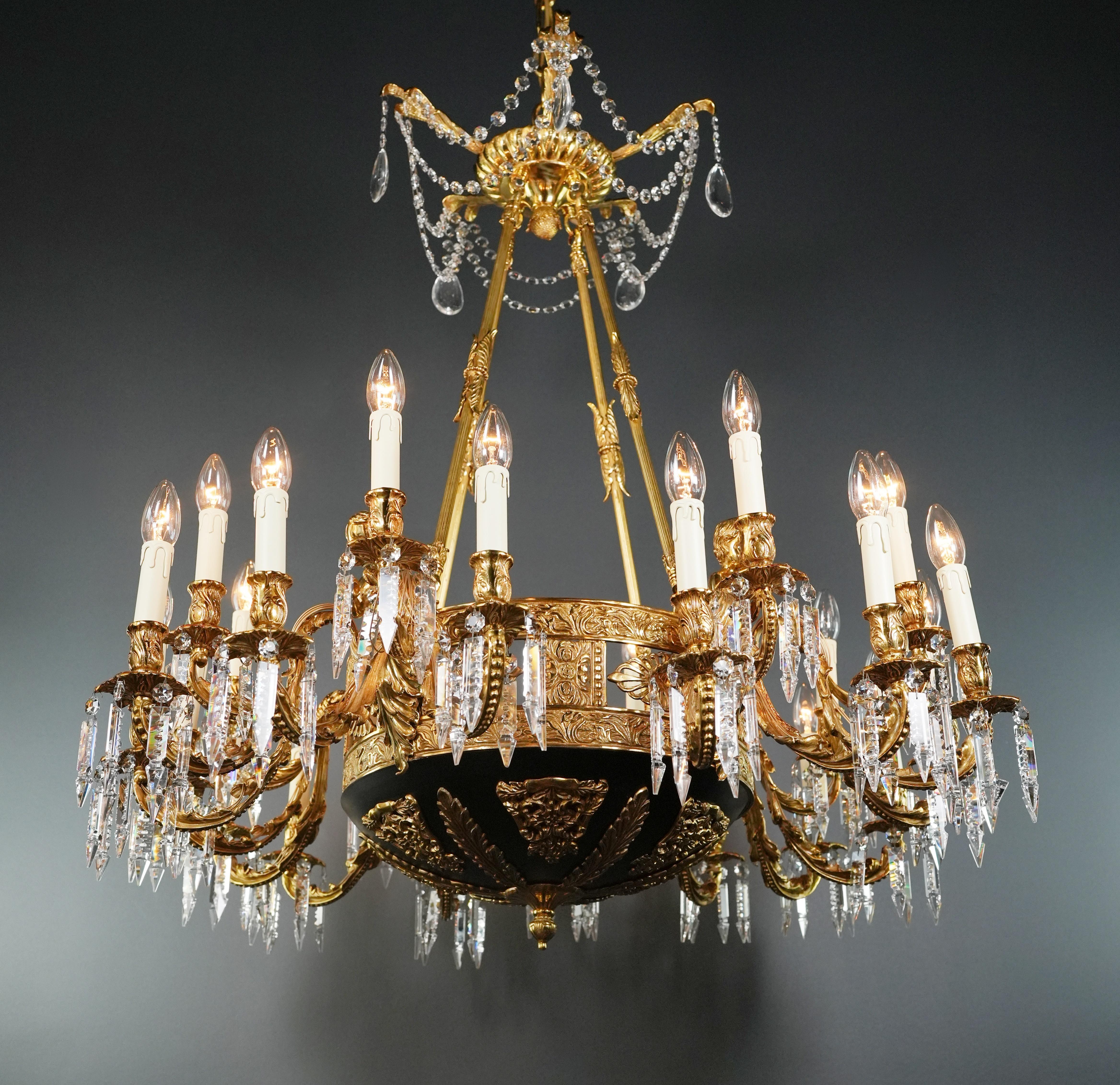 Adam Style Putto Brass Empire Chandelier Lustre Lamp Antique Gold For Sale