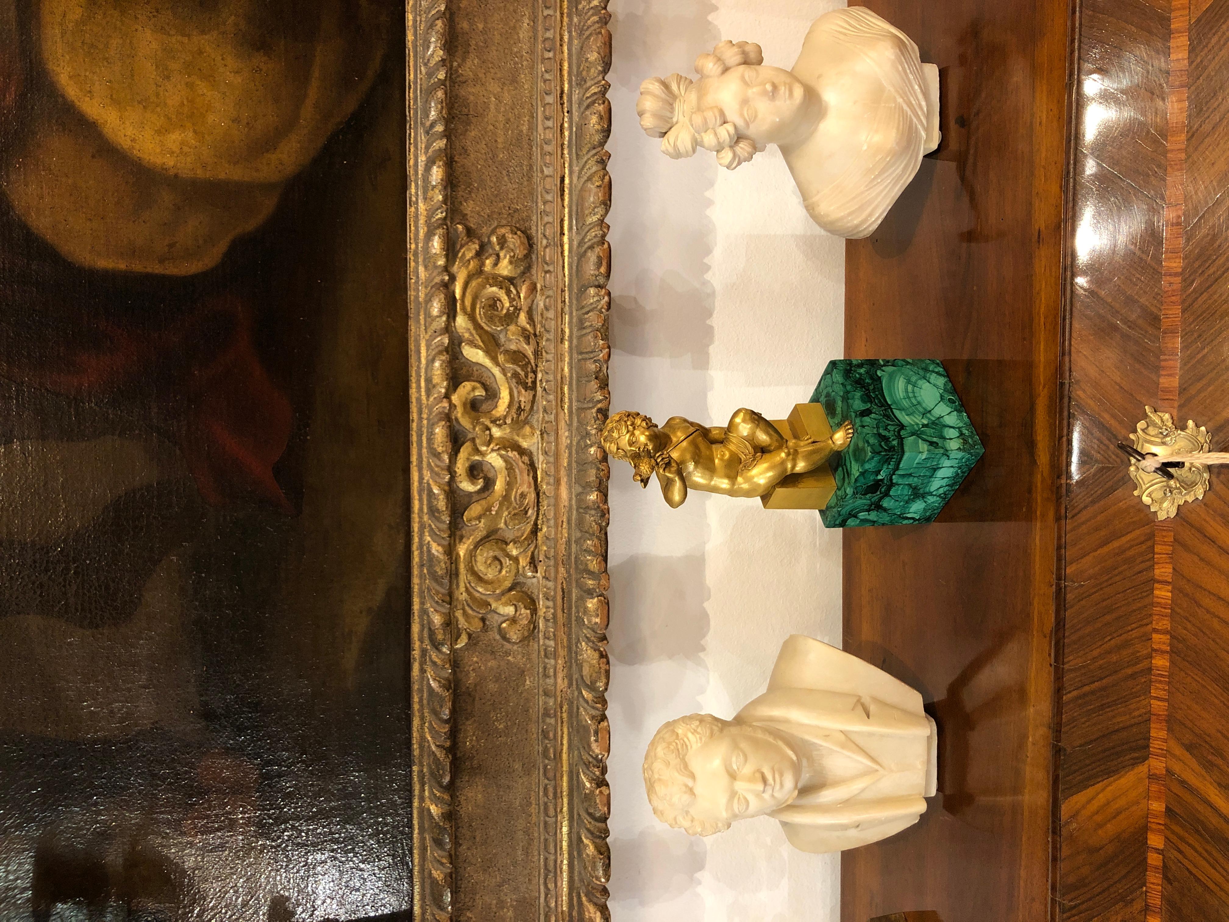Putto Con Colomba In Bronzo Dorato e Base Malachite Figura Neoclassica Roma 1850 4