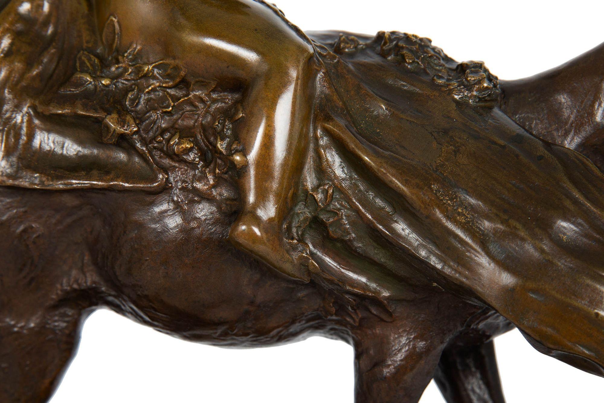 “Putto on Doe” Art Nouveau Bronze Sculpture by Charles Korschann For Sale 7