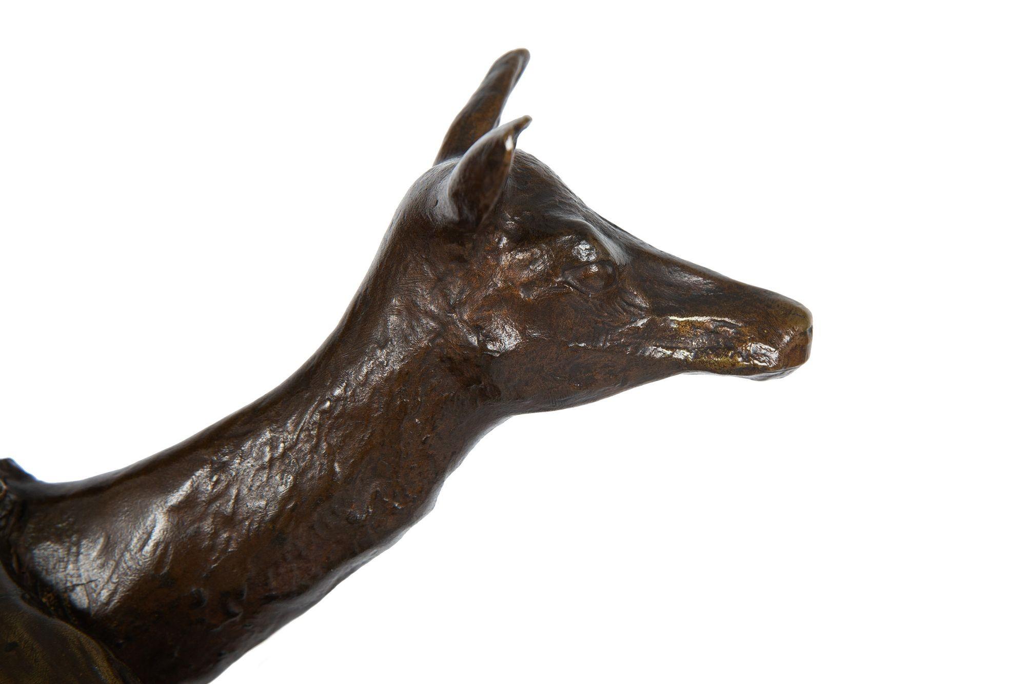 Jugendstil-Bronze-Skulptur „Puto auf Doe“ von Charles Korschann im Angebot 7