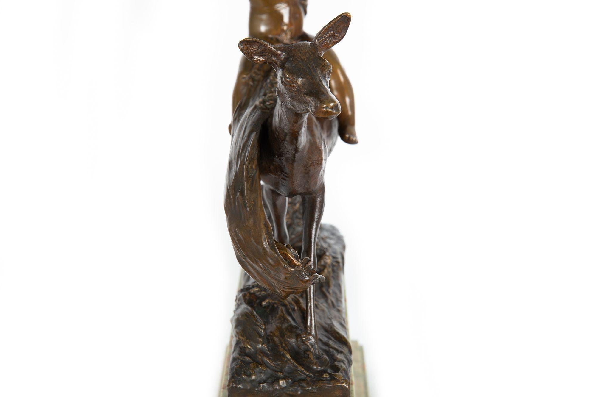 “Putto on Doe” Art Nouveau Bronze Sculpture by Charles Korschann For Sale 12