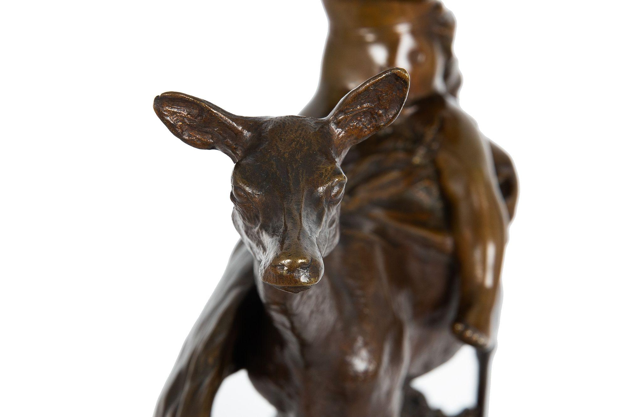 “Putto on Doe” Art Nouveau Bronze Sculpture by Charles Korschann For Sale 13