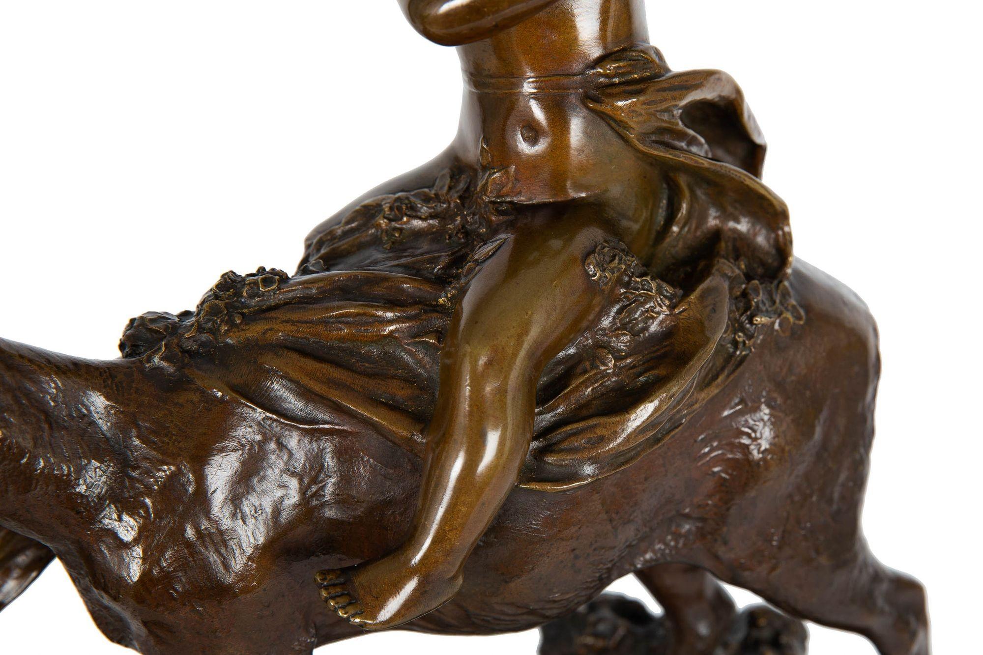 “Putto on Doe” Art Nouveau Bronze Sculpture by Charles Korschann For Sale 2