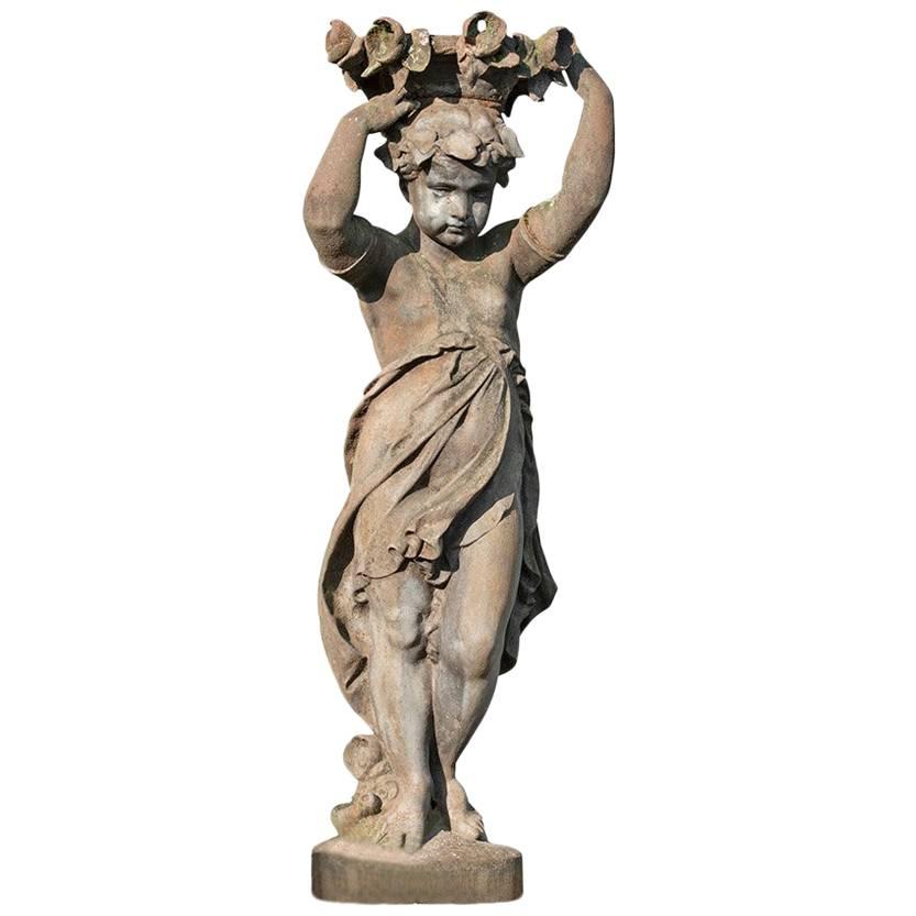 Putto, Sculpture Cast Iron, 19th Century, 145cm For Sale