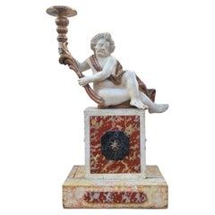 Putto Torch Holder In Lacquered And Gilded Wood, Italy 18th Century