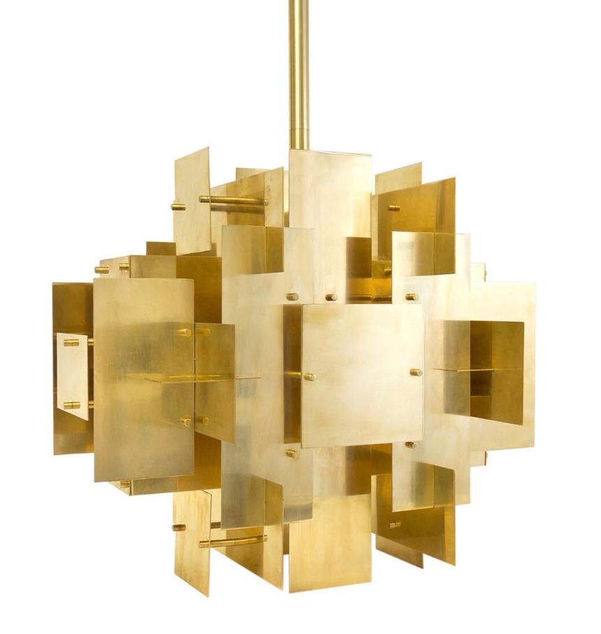 Puzzle Brass Chandelier, Mid-Century Modern Style In Good Condition In Miami, FL
