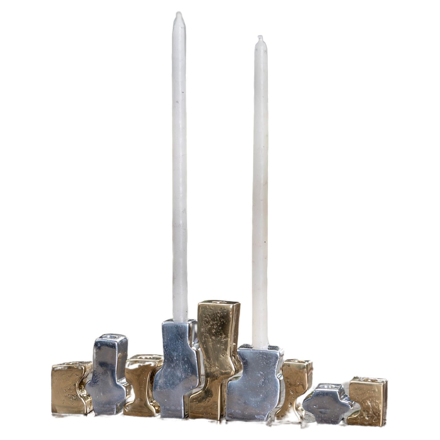 Puzzle Candelabra G047 solid cast brass and alumium designed by David Marshall  For Sale