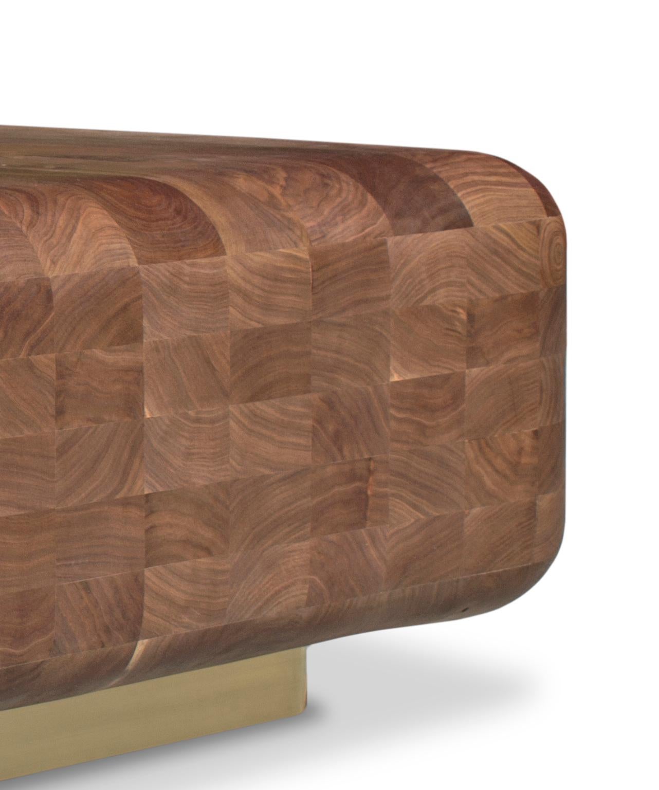 Modern Puzzle Coffee Table in American Black Walnut with Brass Base by Mark Jupiter For Sale