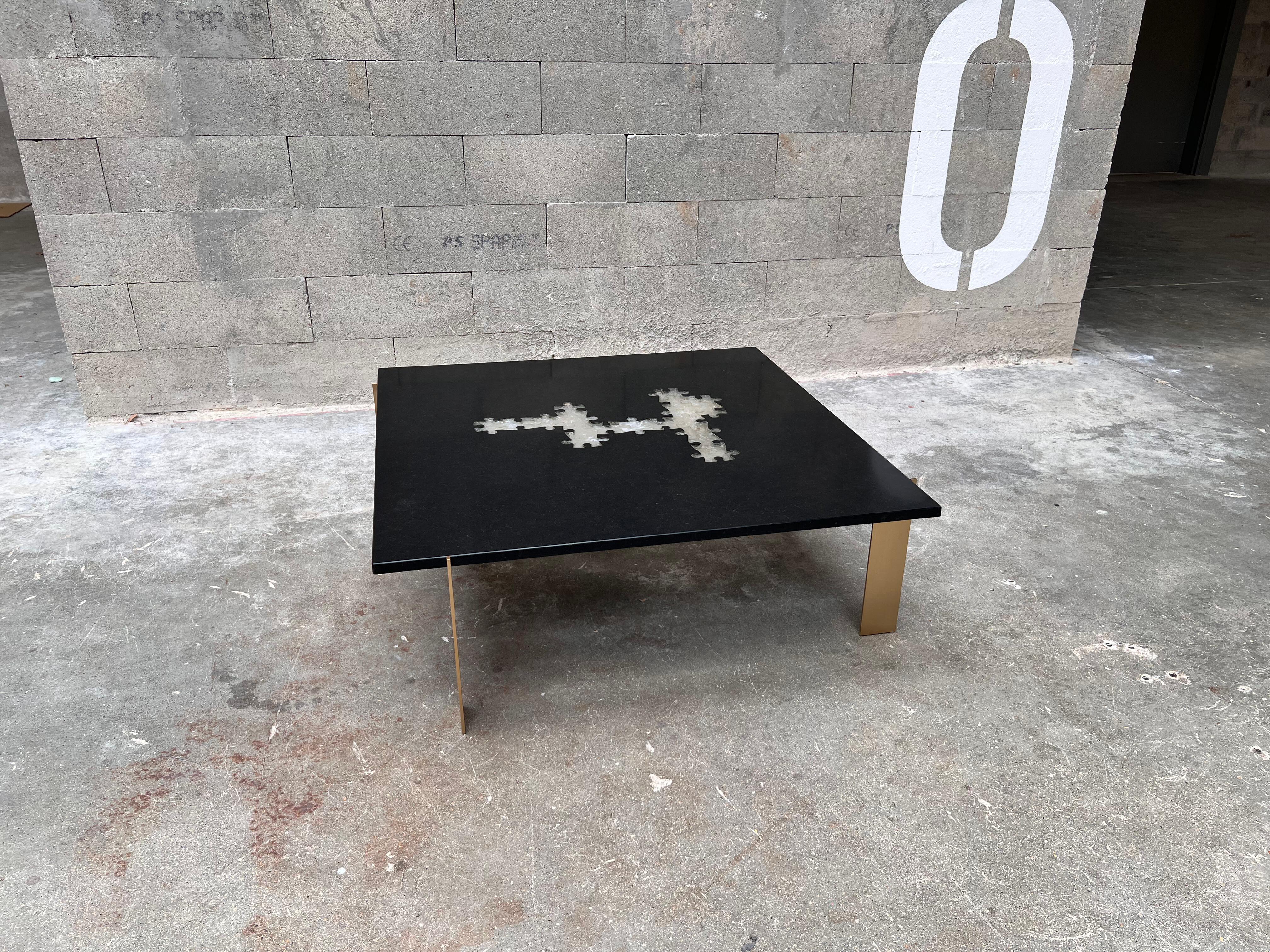 Puzzle coffee table in black granite and rock crystal from Madagascar For Sale 1