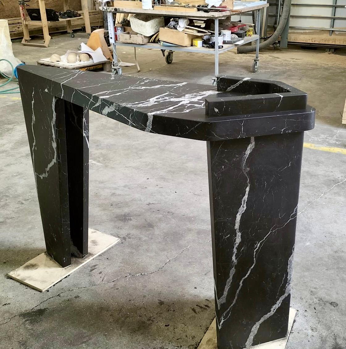 Russian Puzzle Console Table Nero Marquina by Madina Tsarikaeva For Sale