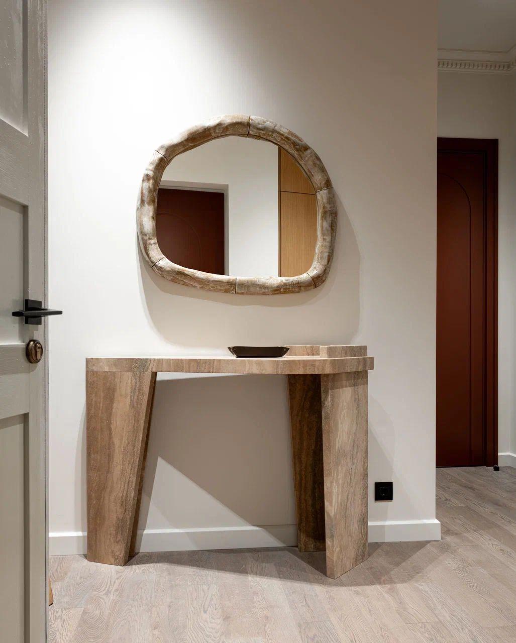Post-Modern Puzzle Console Table Travertino Noce by Madina Tsarikaeva For Sale