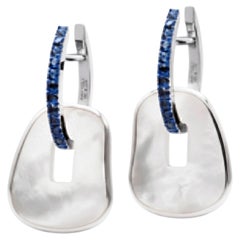 Puzzle Earrings White Gold And Blue Sapphire Elements in Natural Mother Of Pearl