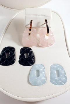 Pendientes medianos Puzzle matellassè Oro 18k con ónice, cuarcita y aguamarina