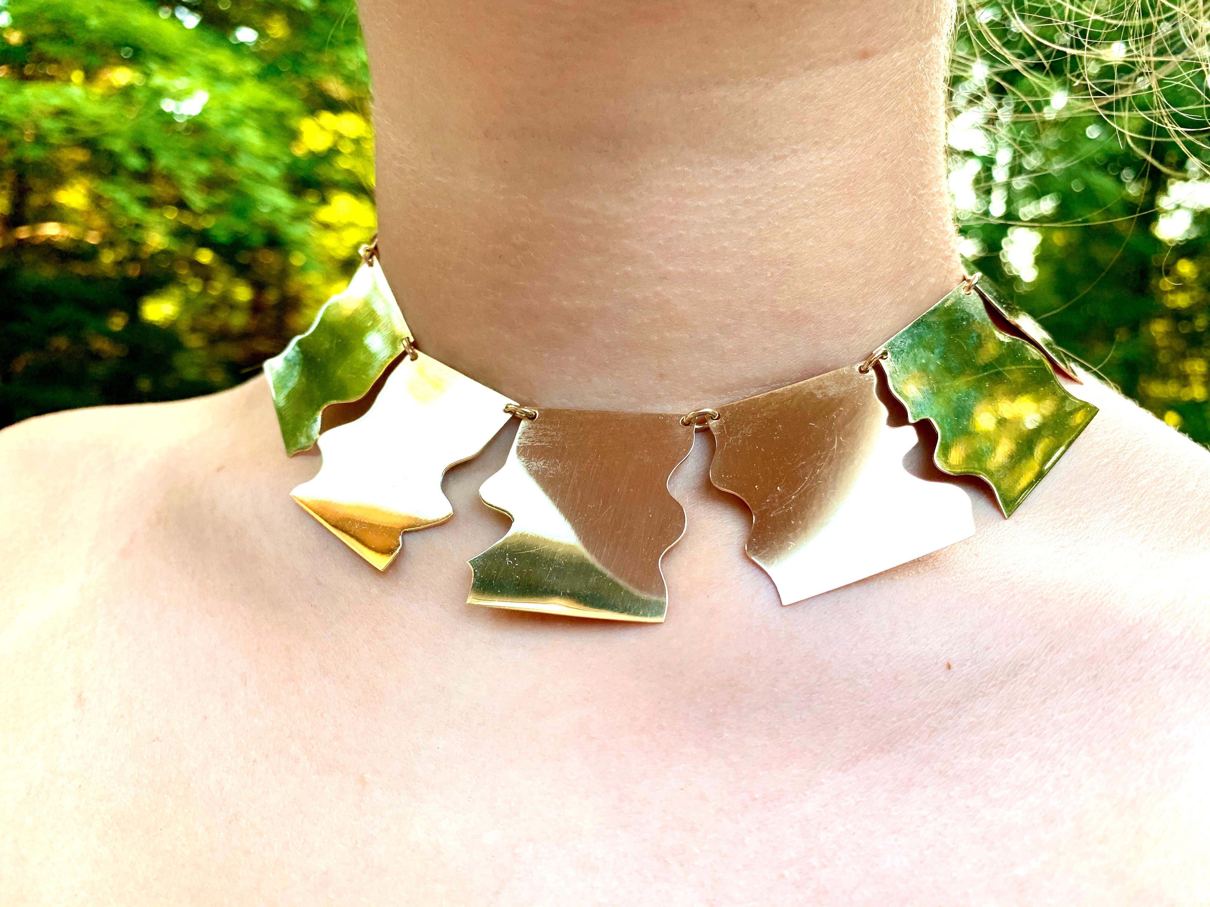 Bold Gold Modernist Puzzle Statement Necklace 14K Yellow Gold, 20th Century For Sale 1