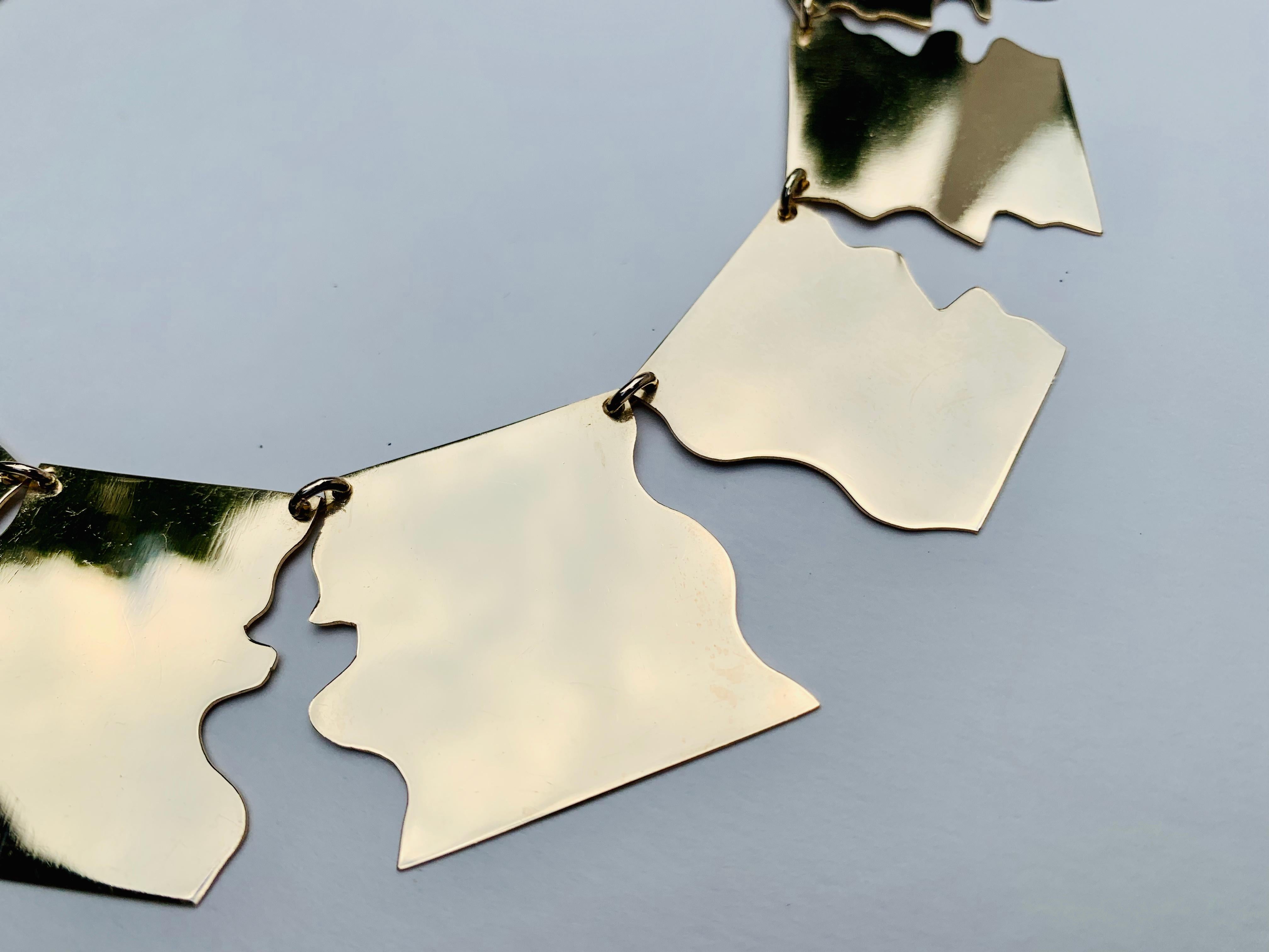 Women's or Men's Bold Gold Modernist Puzzle Statement Necklace 14K Yellow Gold, 20th Century For Sale
