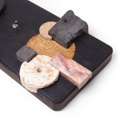 Puzzle, Sculptured Lighting, Table Lamp from Reclaimed Burned Wood and Stone