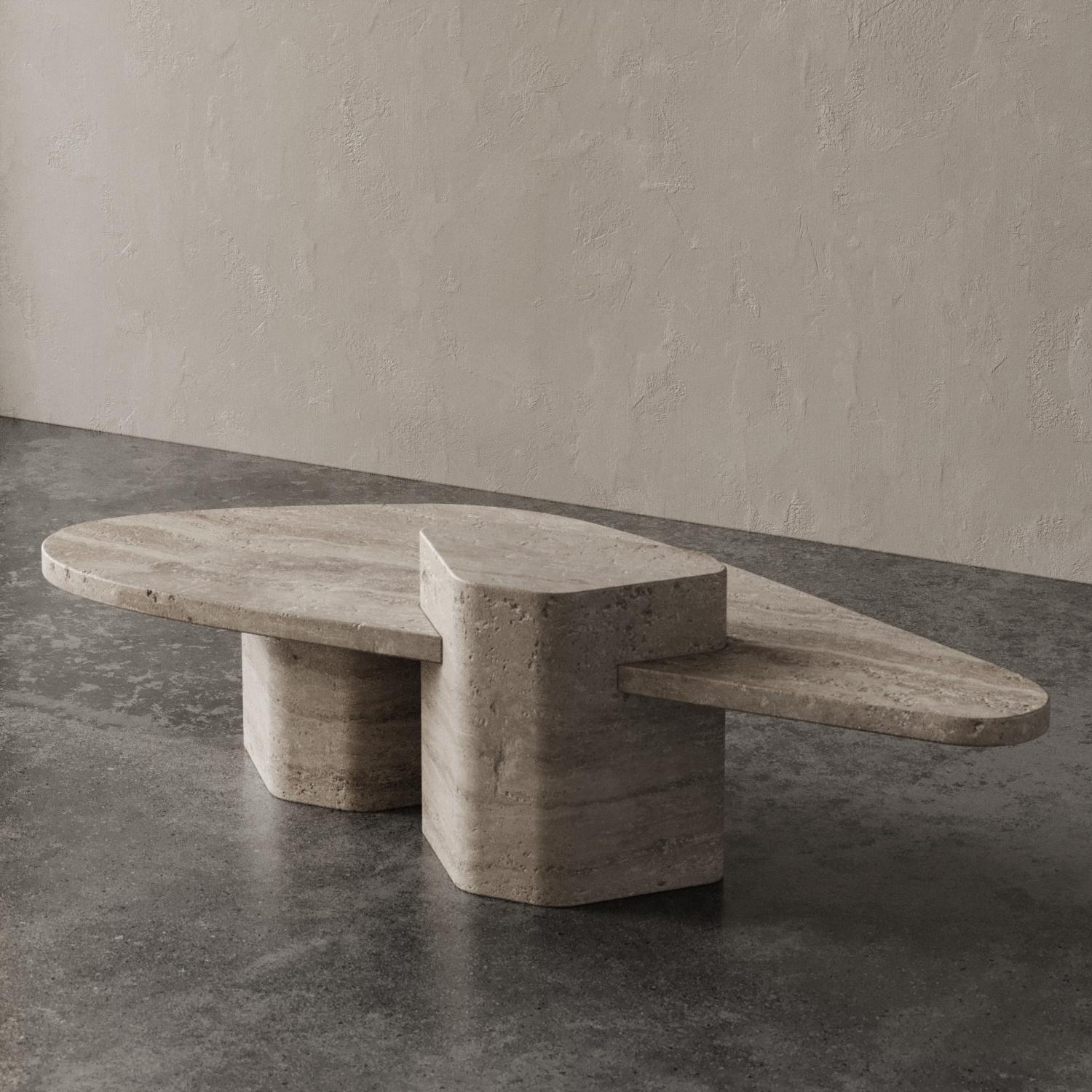 Post-Modern Puzzle Table Travertino Noce by Madina Tsarikaeva For Sale