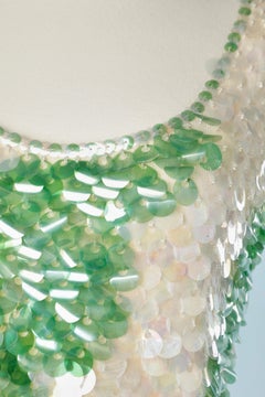 PVC sequin on ivory knit wool base top and skirt Saks Fifth Avenue 1960
